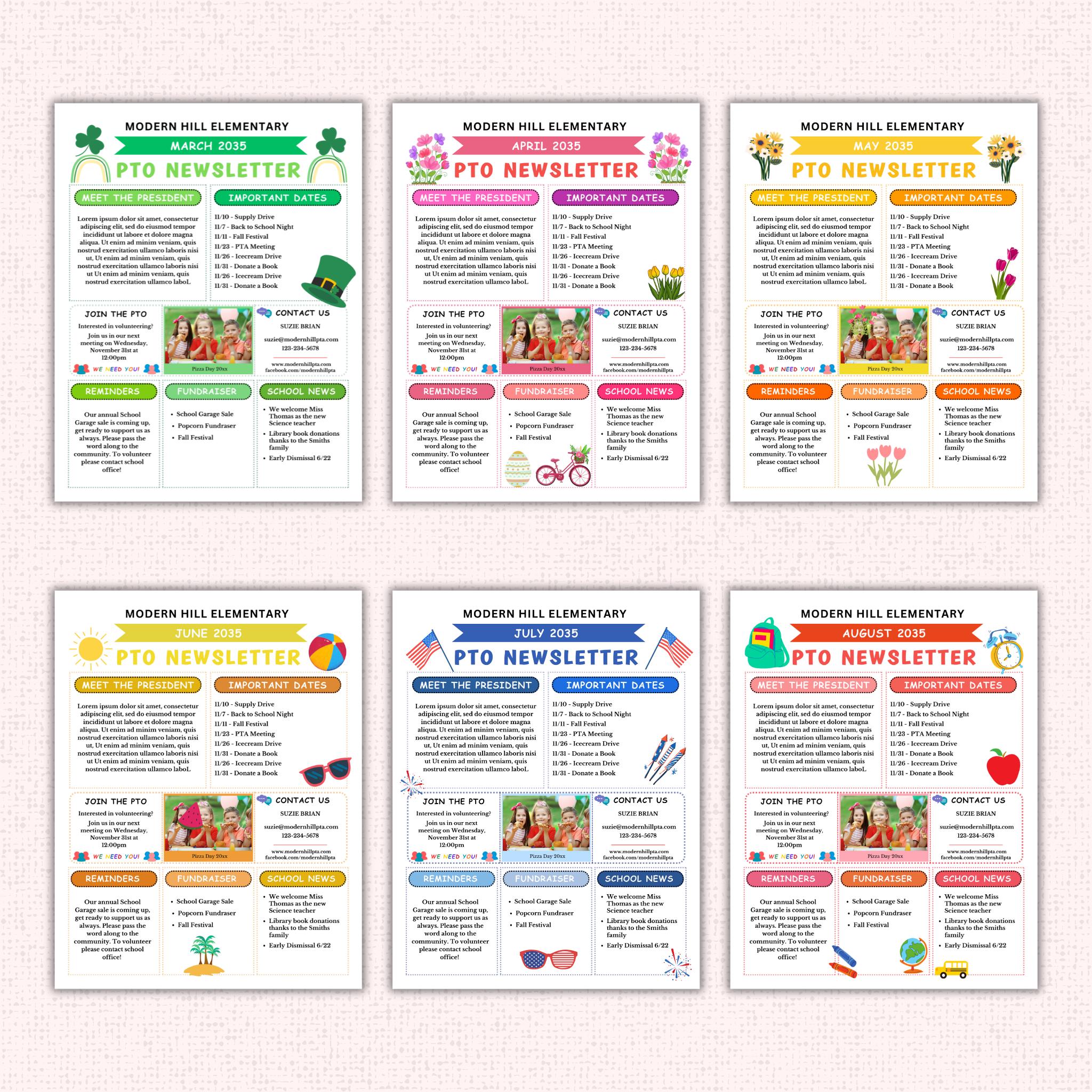 PTO Monthly Newsletter Template Bundle