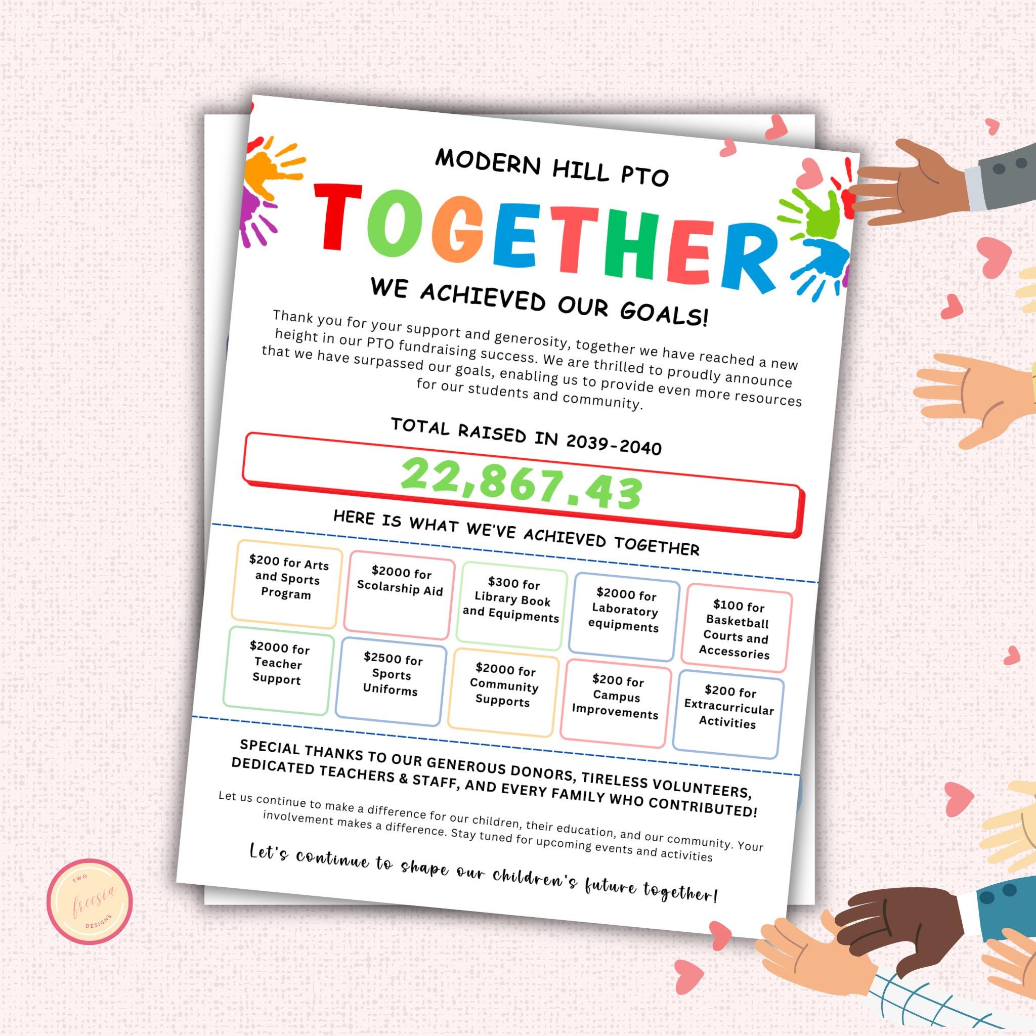 PTO Fundraising Achievement Goal Summary Template