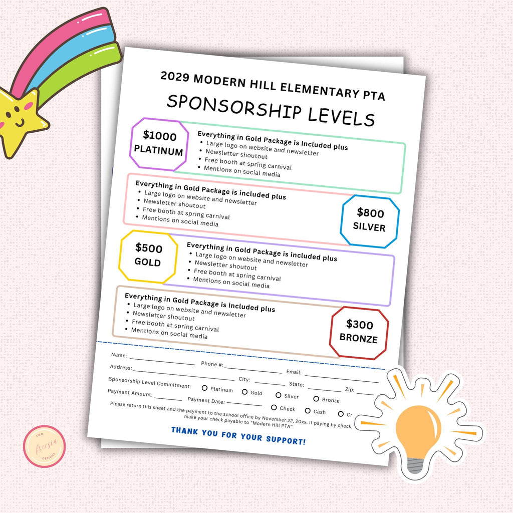 Sponsorship Level  Form and Flyer Template