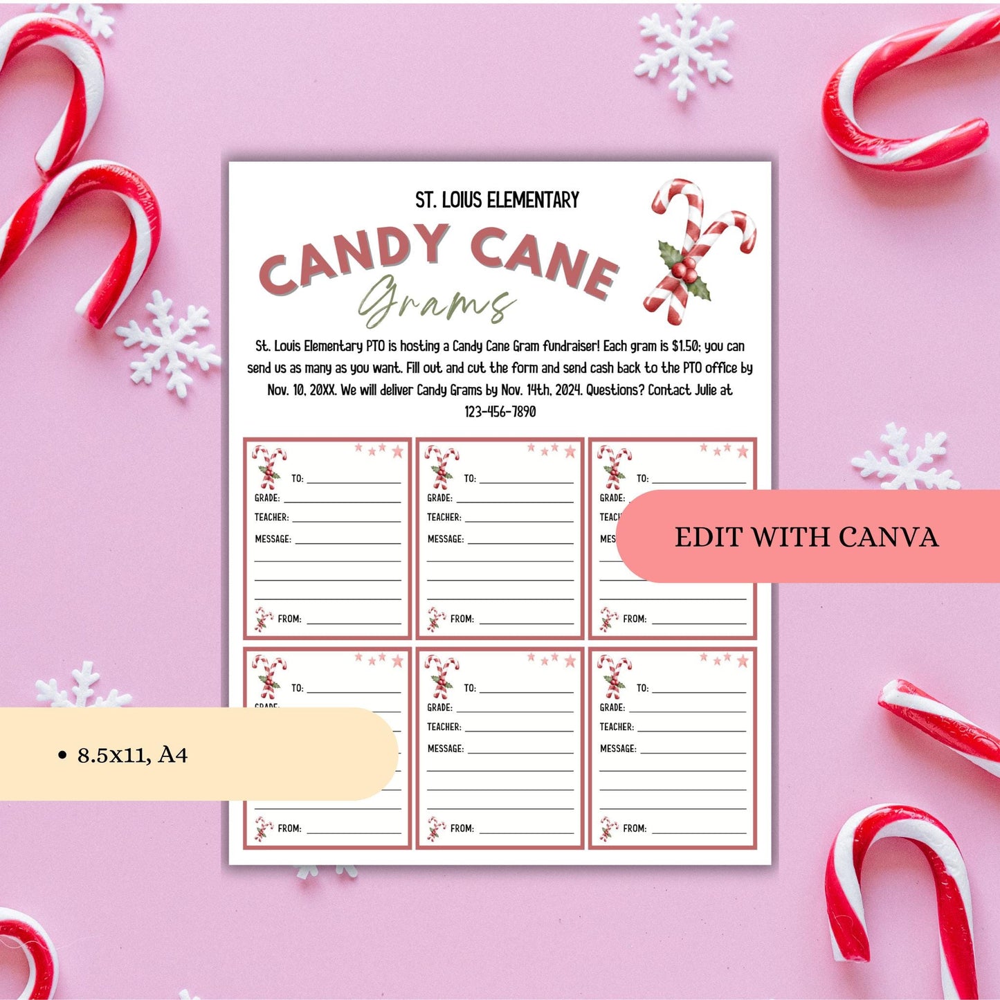 Editable Christmas Candy Cane Gram Template