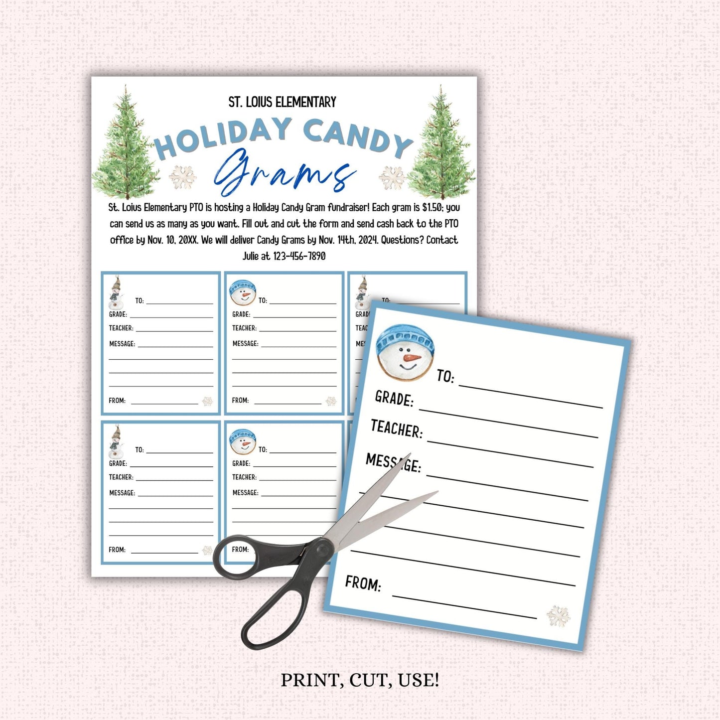 Editable Holiday Candy Cane Gram Template