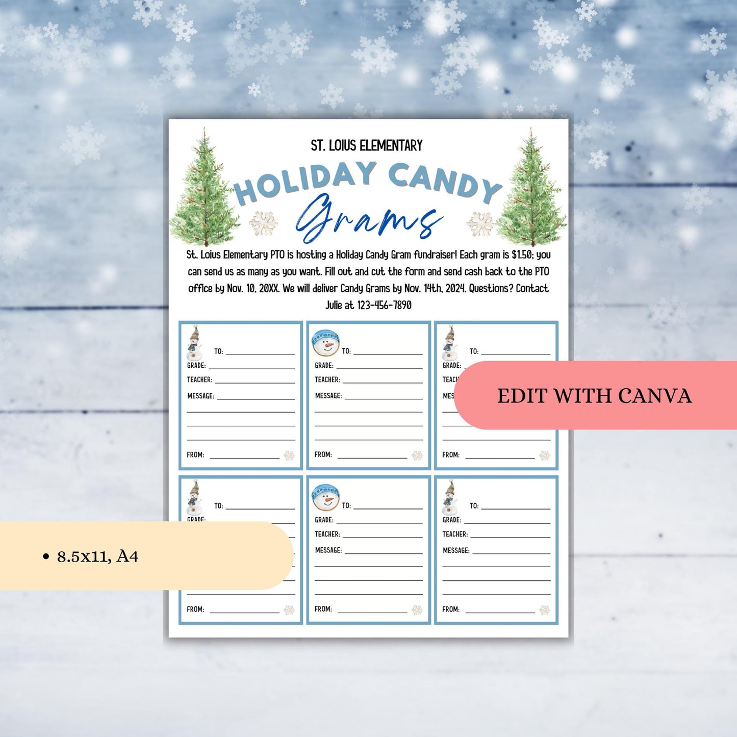 Editable Holiday Candy Cane Gram Template