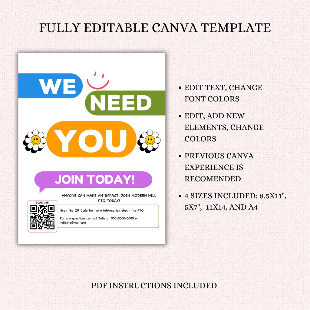 PTO Recruitment Flyer Template w/QR Code