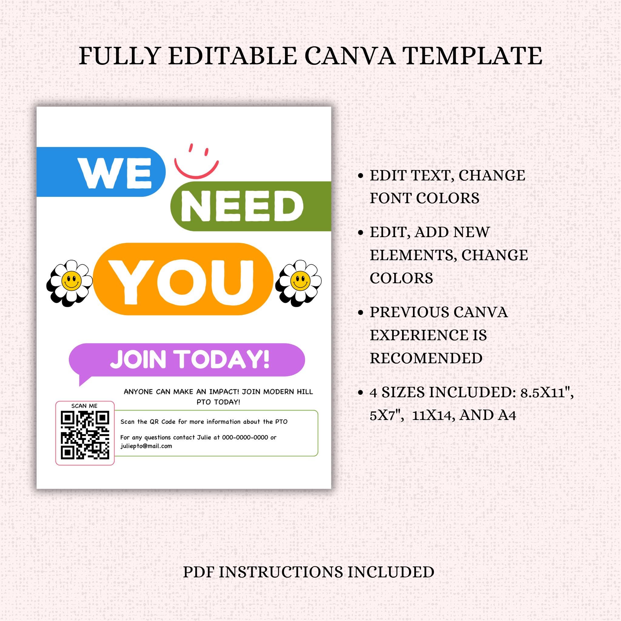 PTO Recruitment Flyer Template w/QR Code