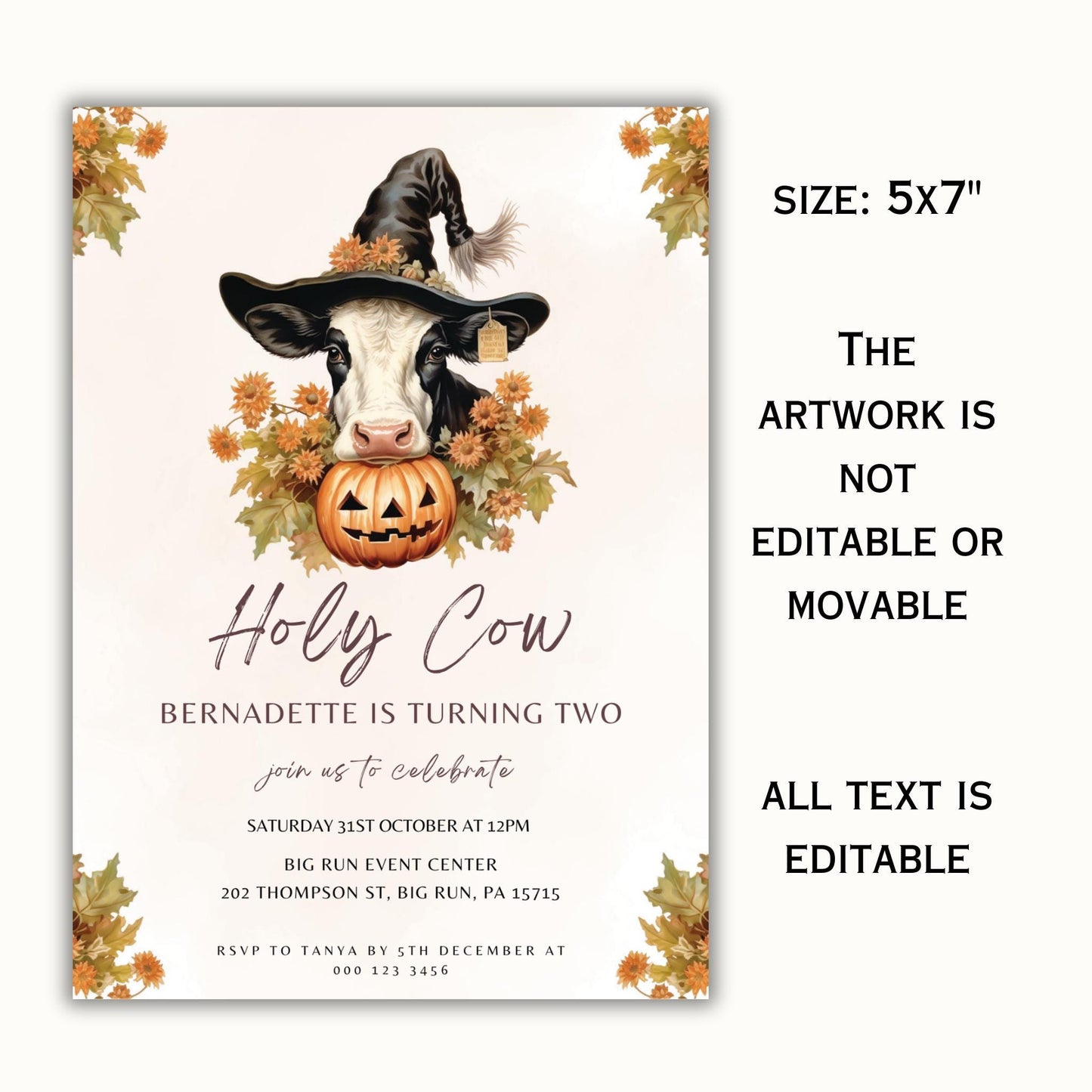 Holy Cow Pumpkin Birthday Party Invitation