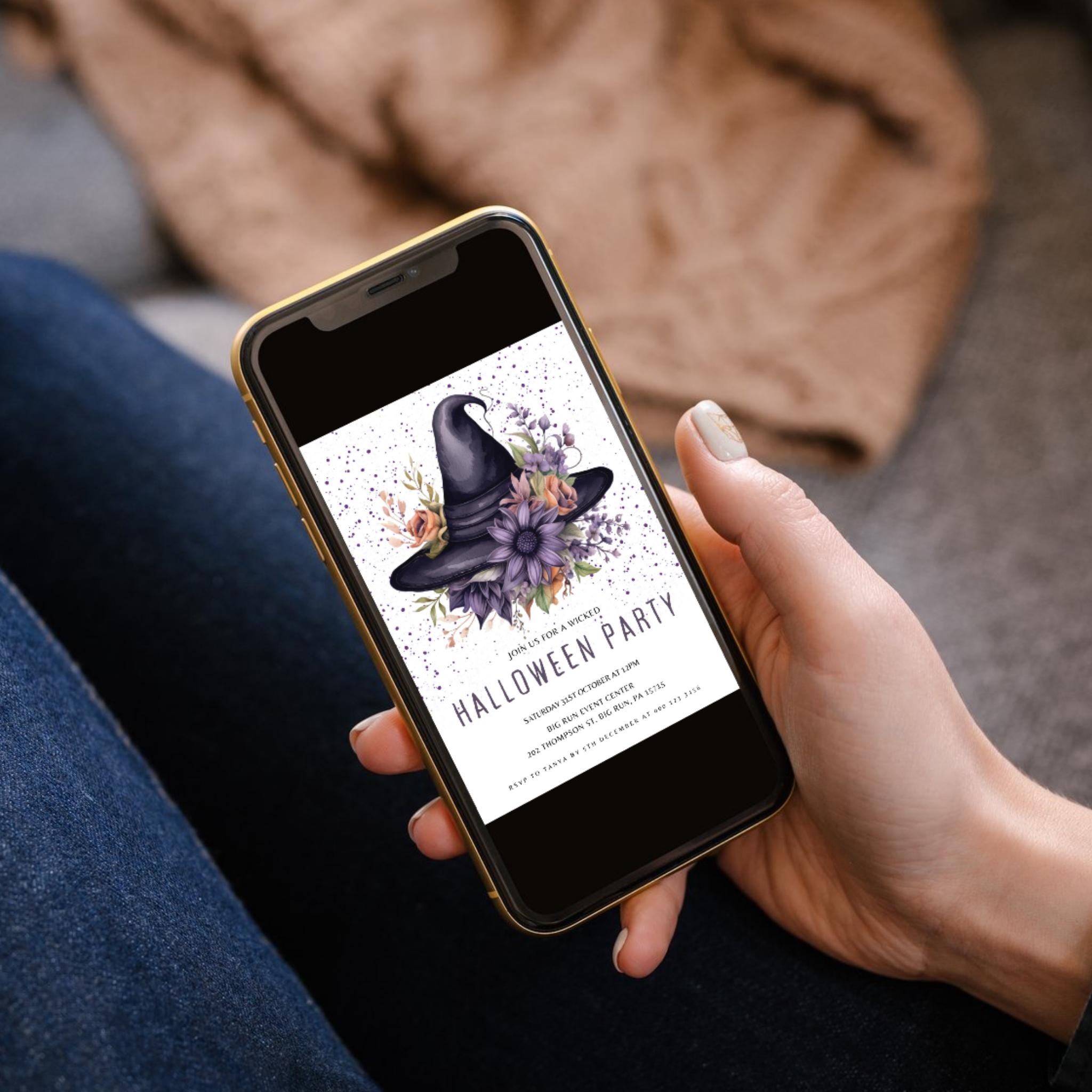 Halloween Floral Witch's Hat Invitation Template