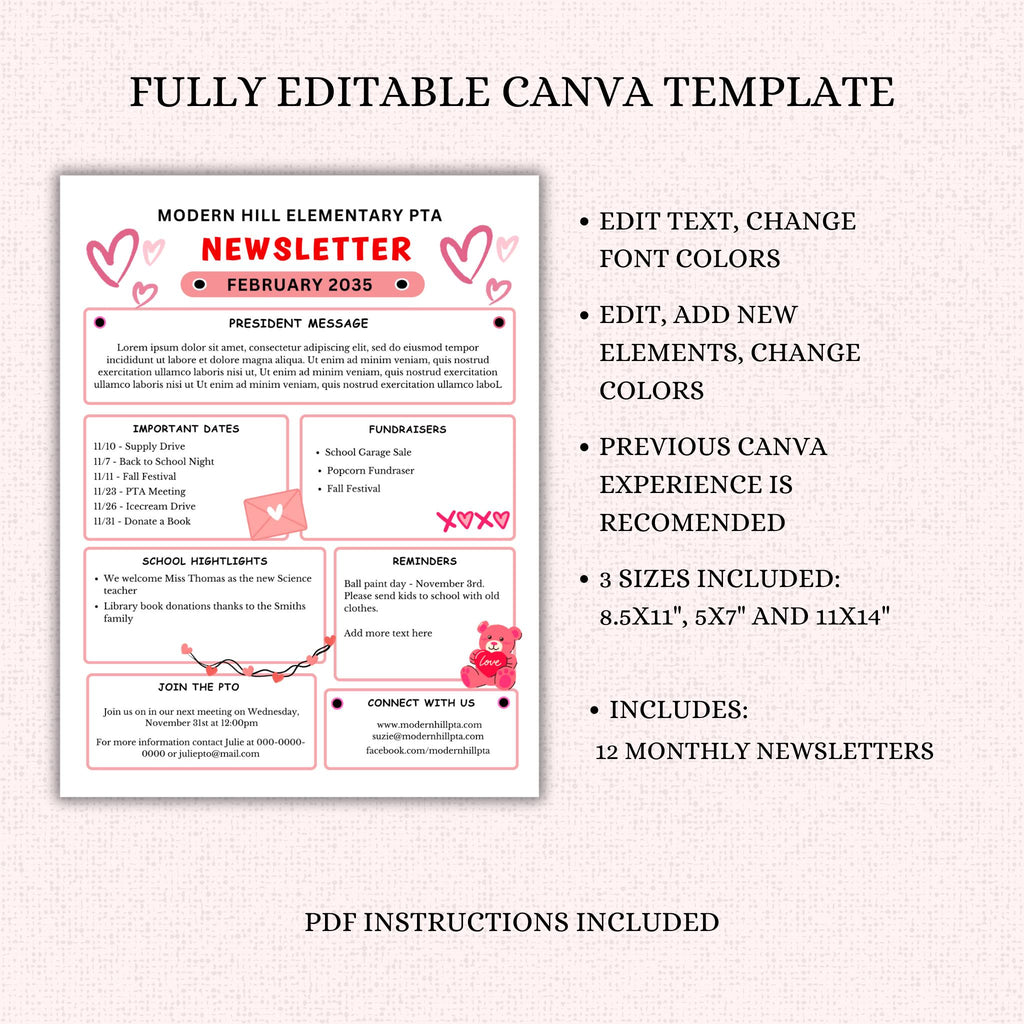 PTO Monthly Newsletter Template Bundle