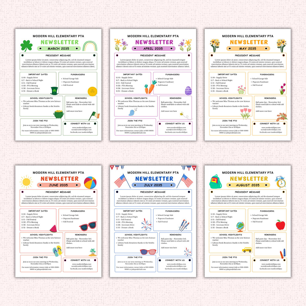 PTO Monthly Newsletter Template Bundle