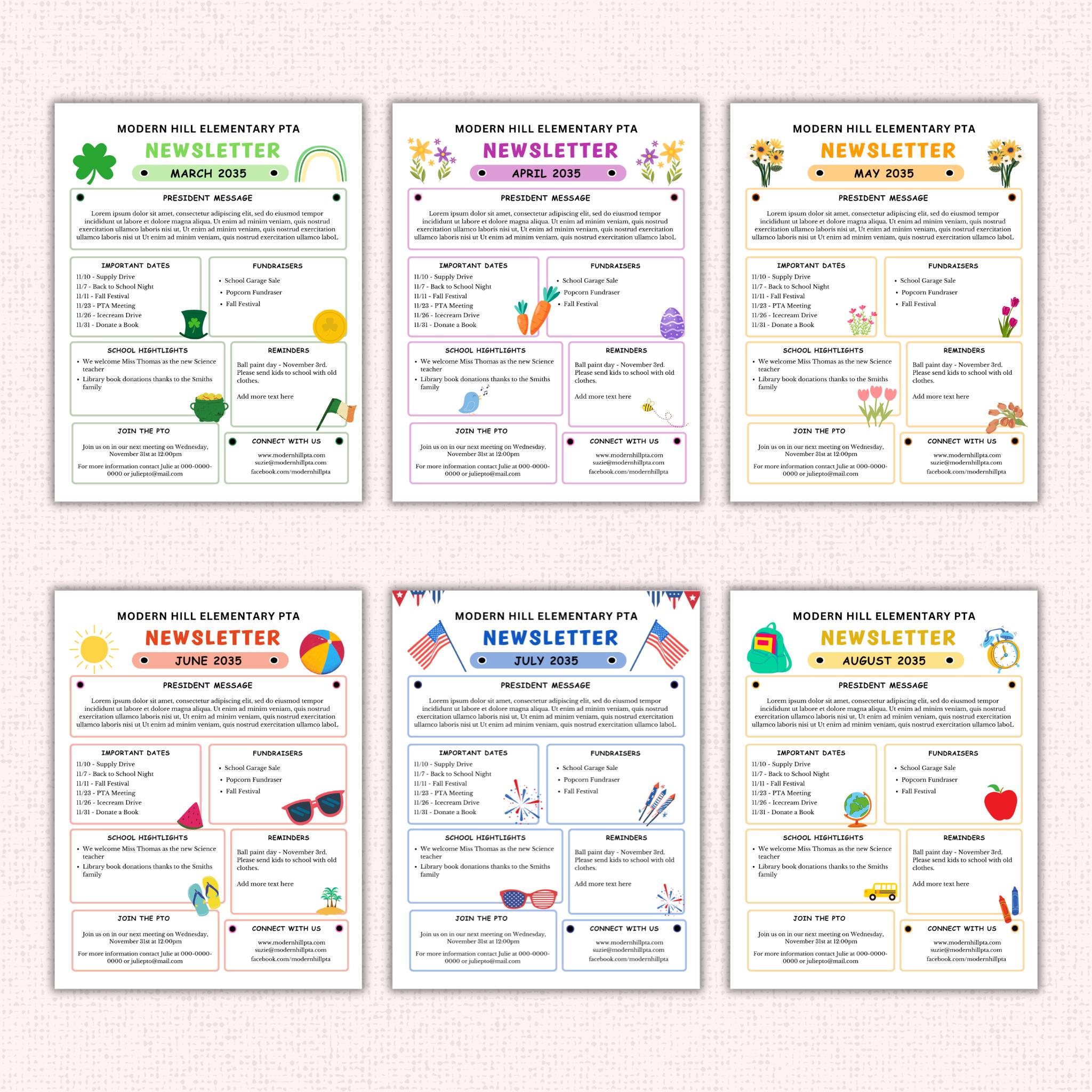 PTO Monthly Newsletter Template Bundle