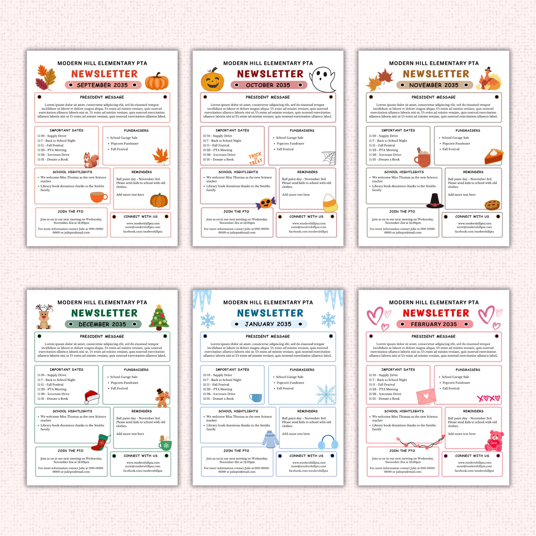 PTO Monthly Newsletter Template Bundle