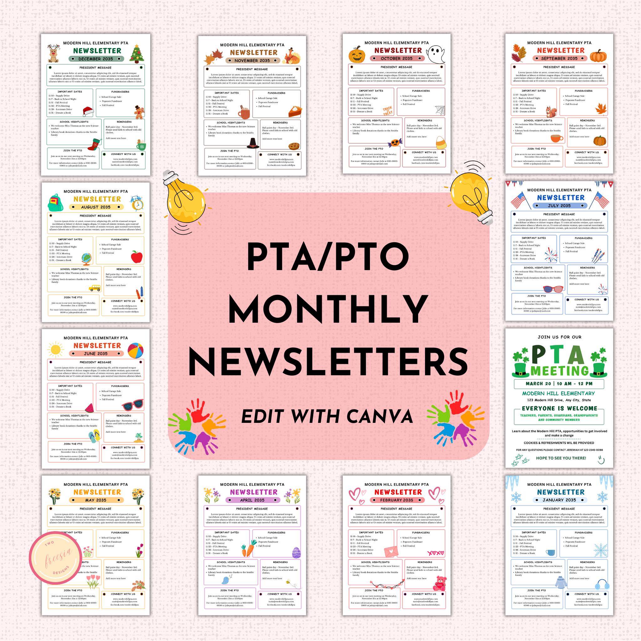 PTO Monthly Newsletter Template Bundle