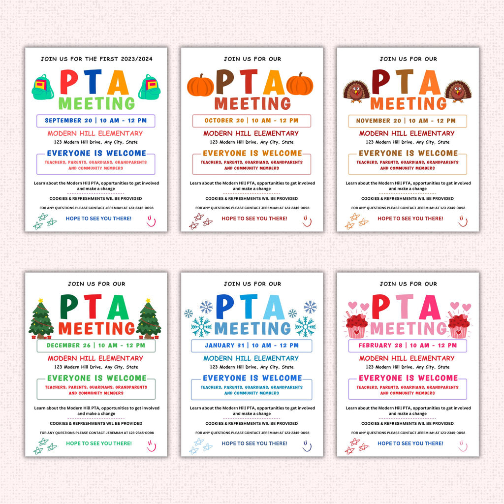 PTO Monthly Meetings Flyer Template Bundle