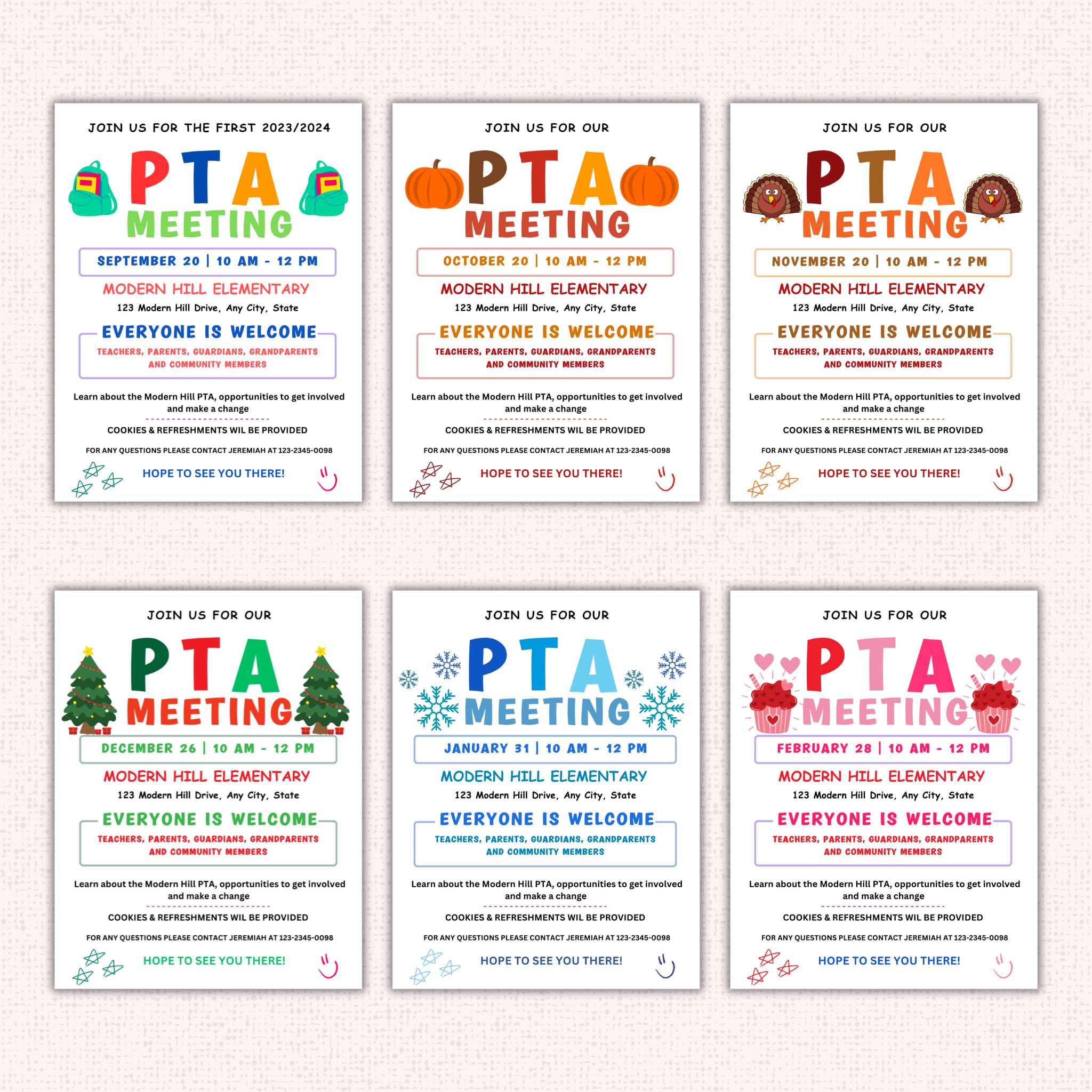 PTO Monthly Meetings Flyer Template Bundle