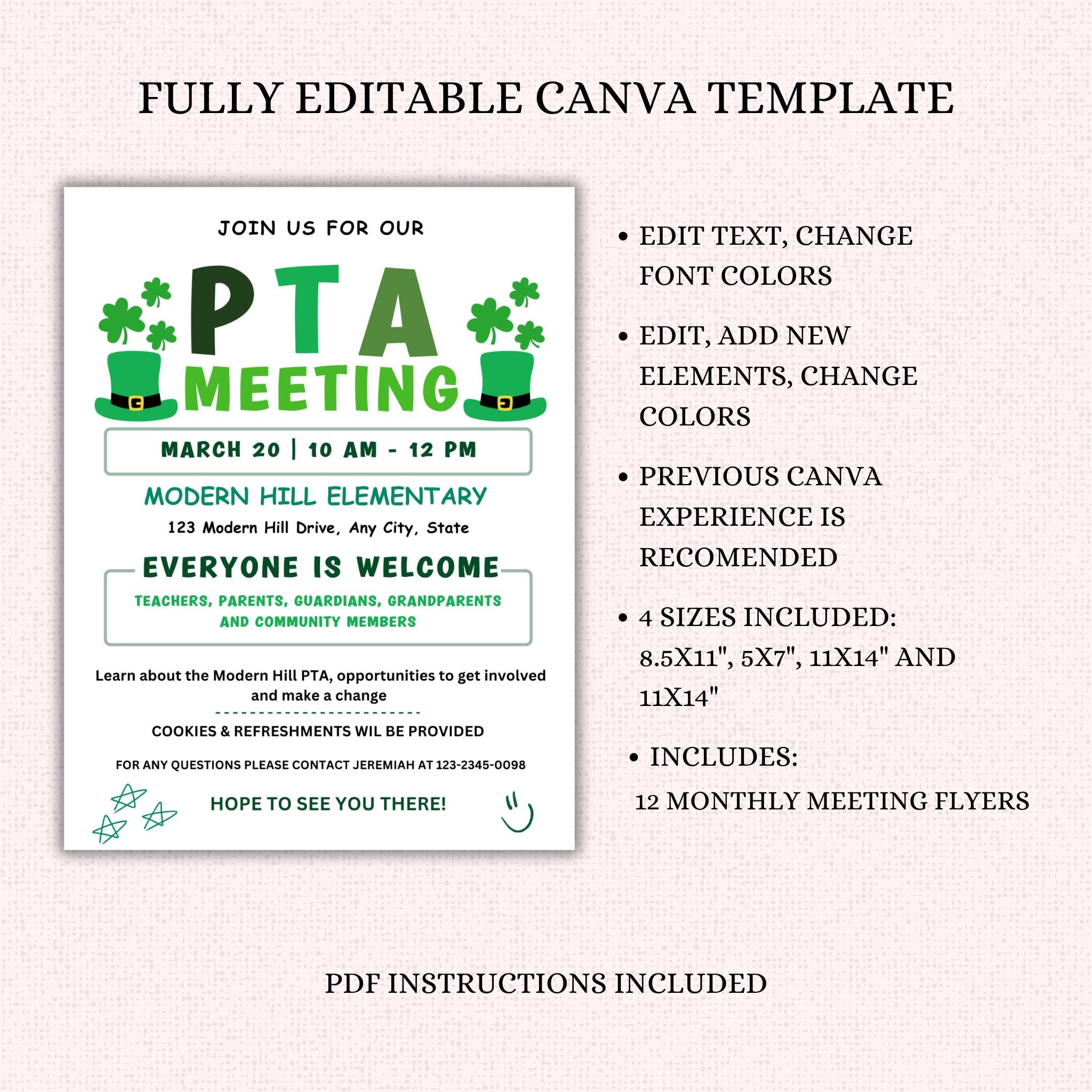 PTO Monthly Meetings Flyer Template Bundle