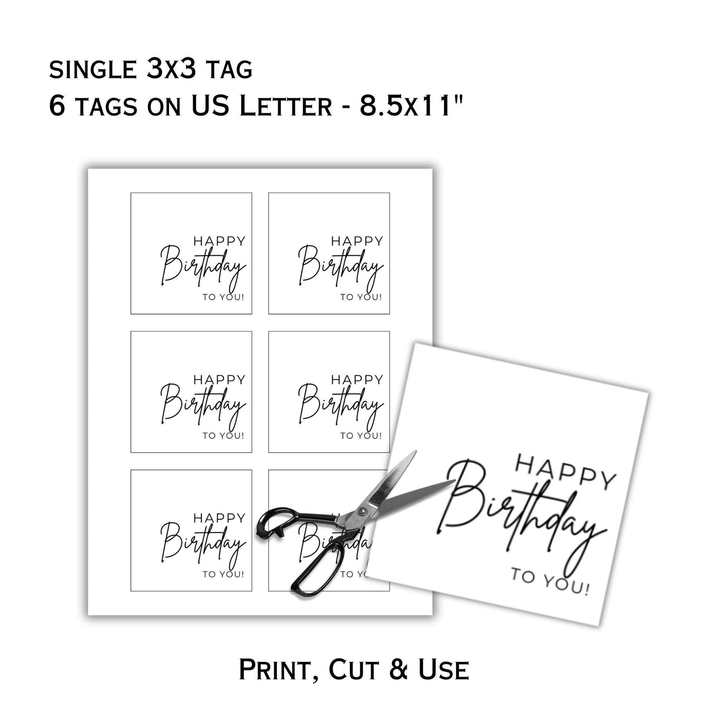 Printable Happy Birthday to You Gift Tag -  3x3 "