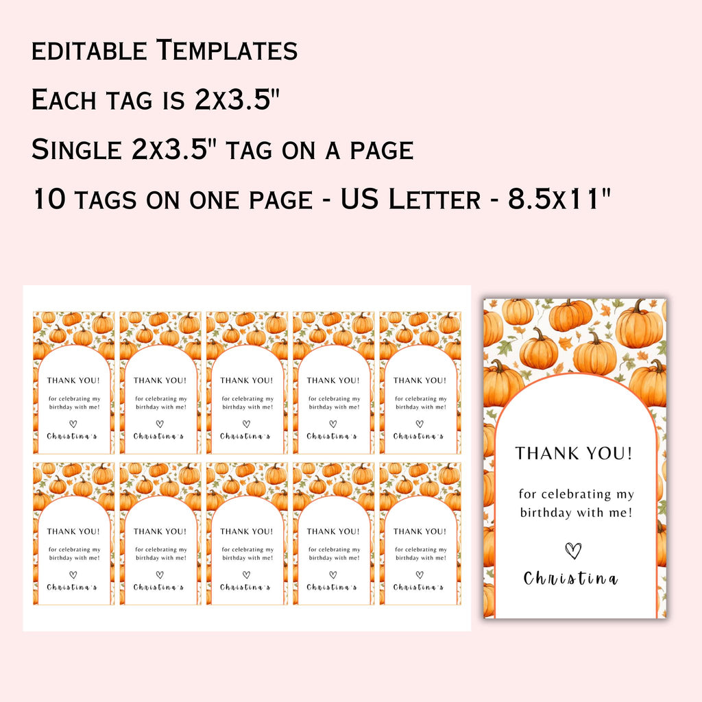 Pumpkin Birthday Favor Tag Template
