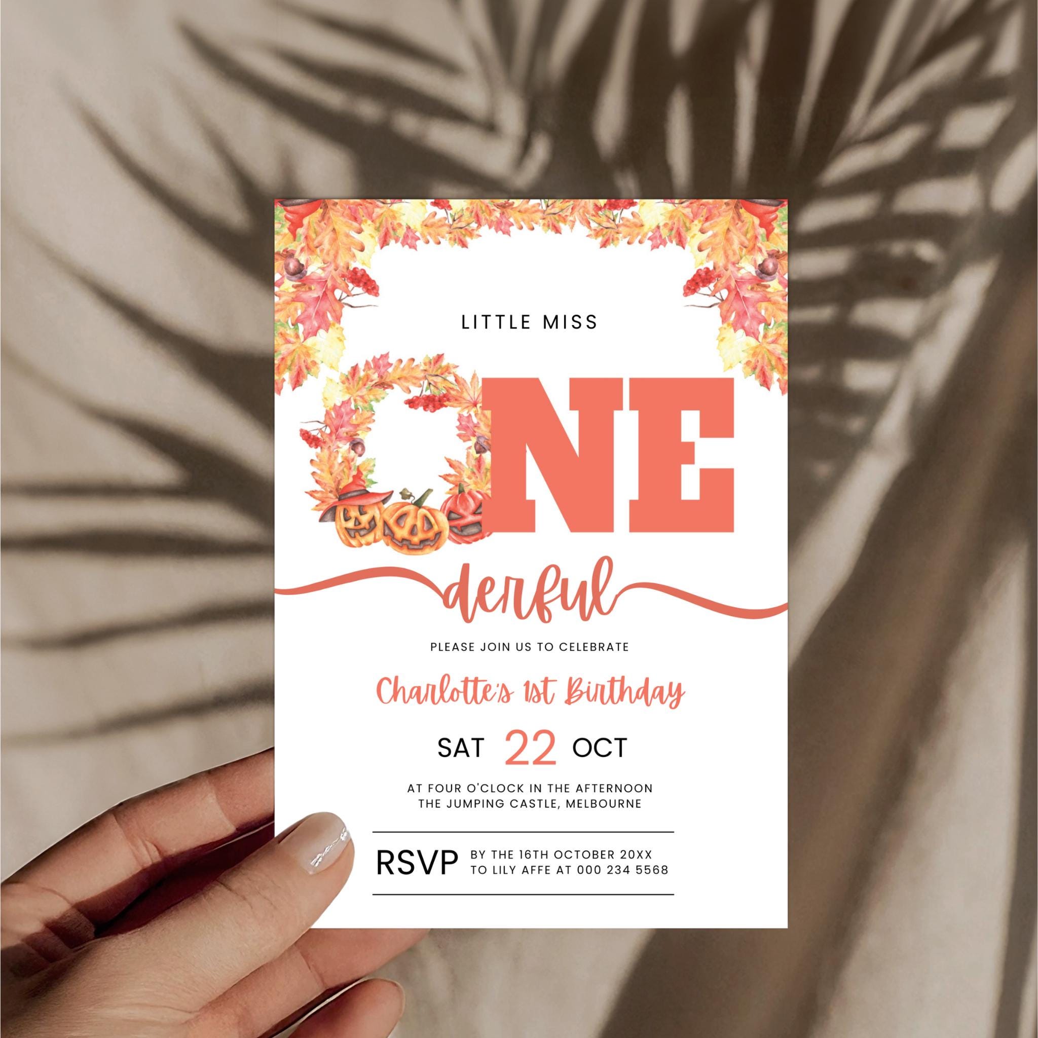 Little Miss Onederful 1st Birthday Invitation - Pumpkin