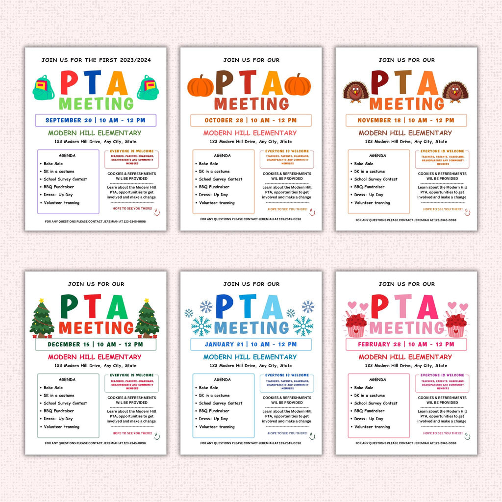 PTO Monthly Meetings Flyer Template Bundle