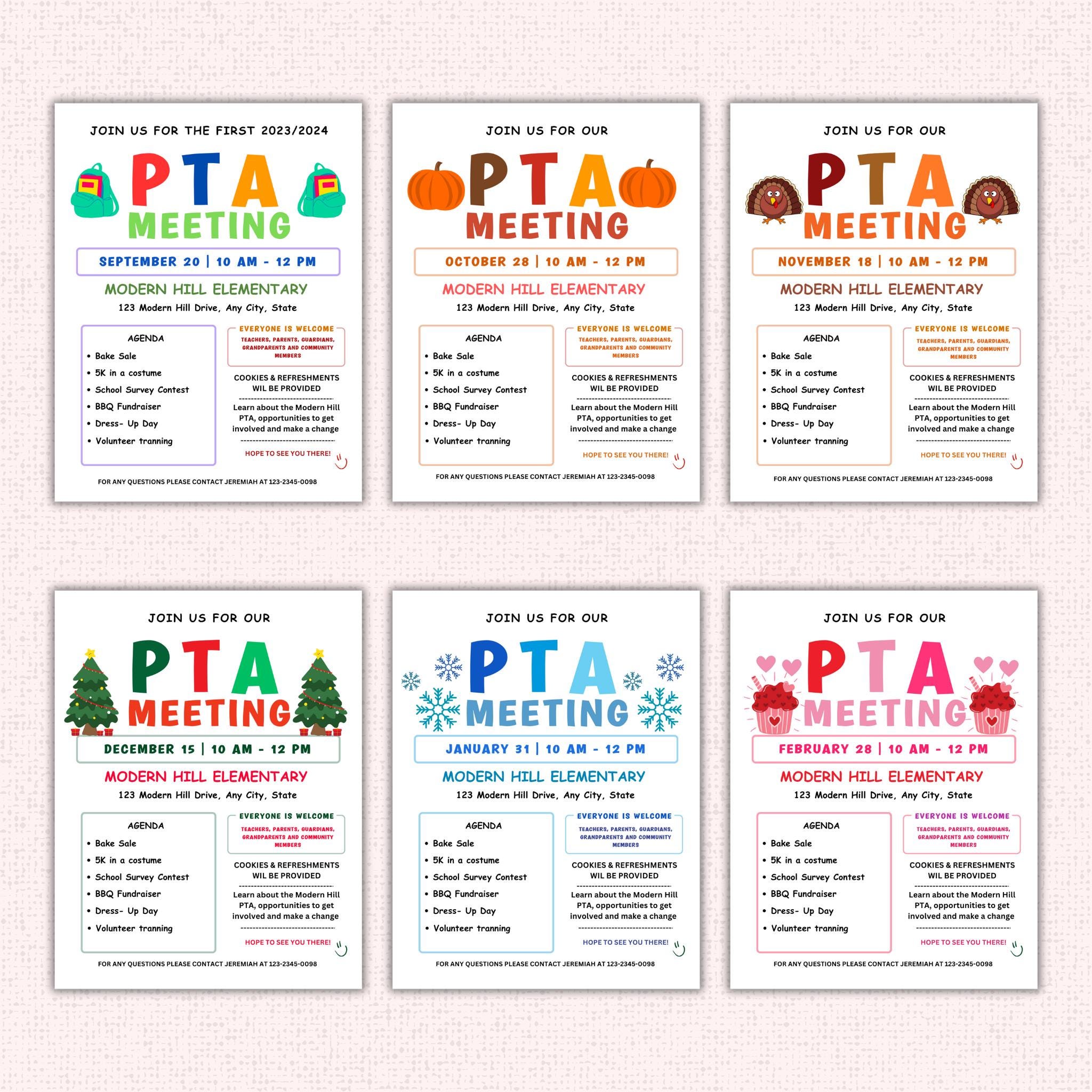 PTO Monthly Meetings Flyer Template Bundle