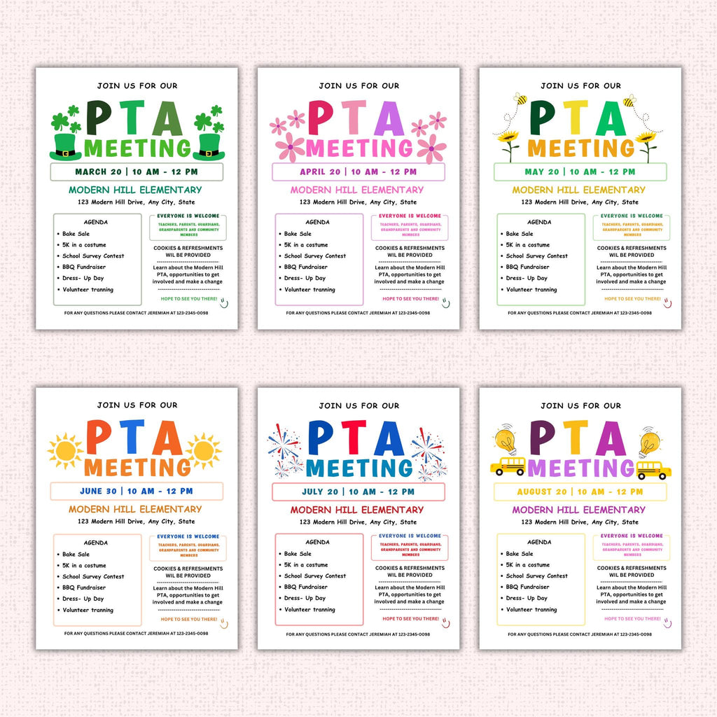PTO Monthly Meetings Flyer Template Bundle