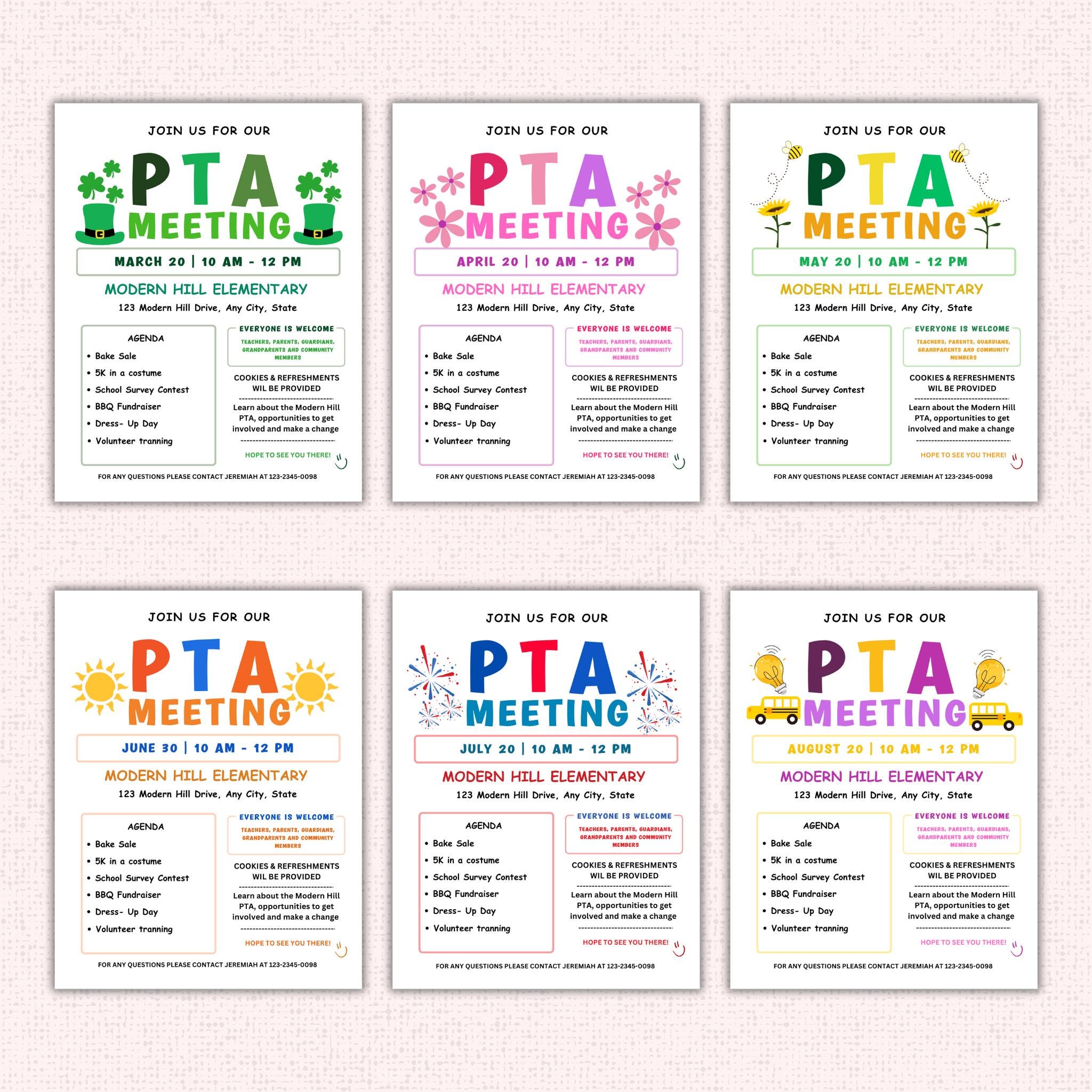 PTO Monthly Meetings Flyer Template Bundle