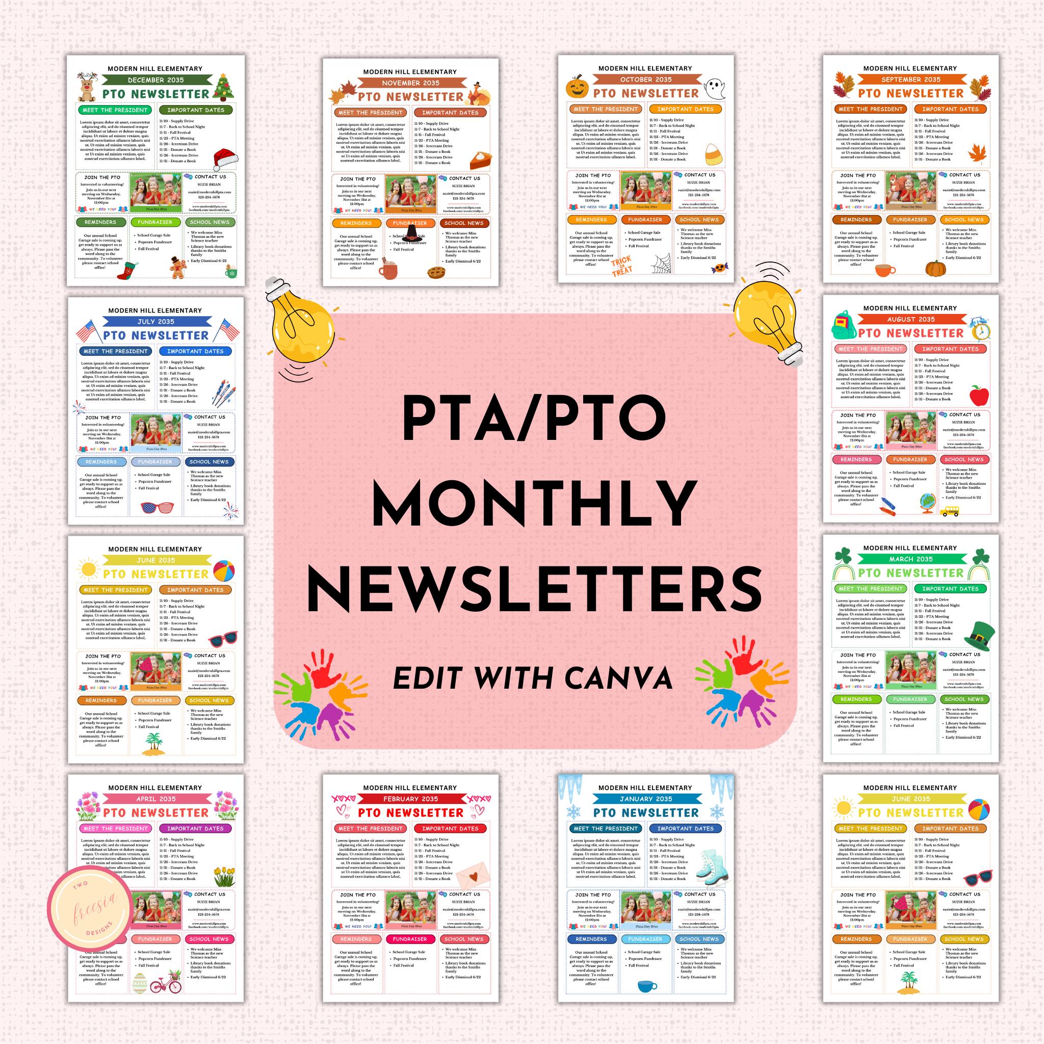 PTO Monthly Newsletter Template Bundle