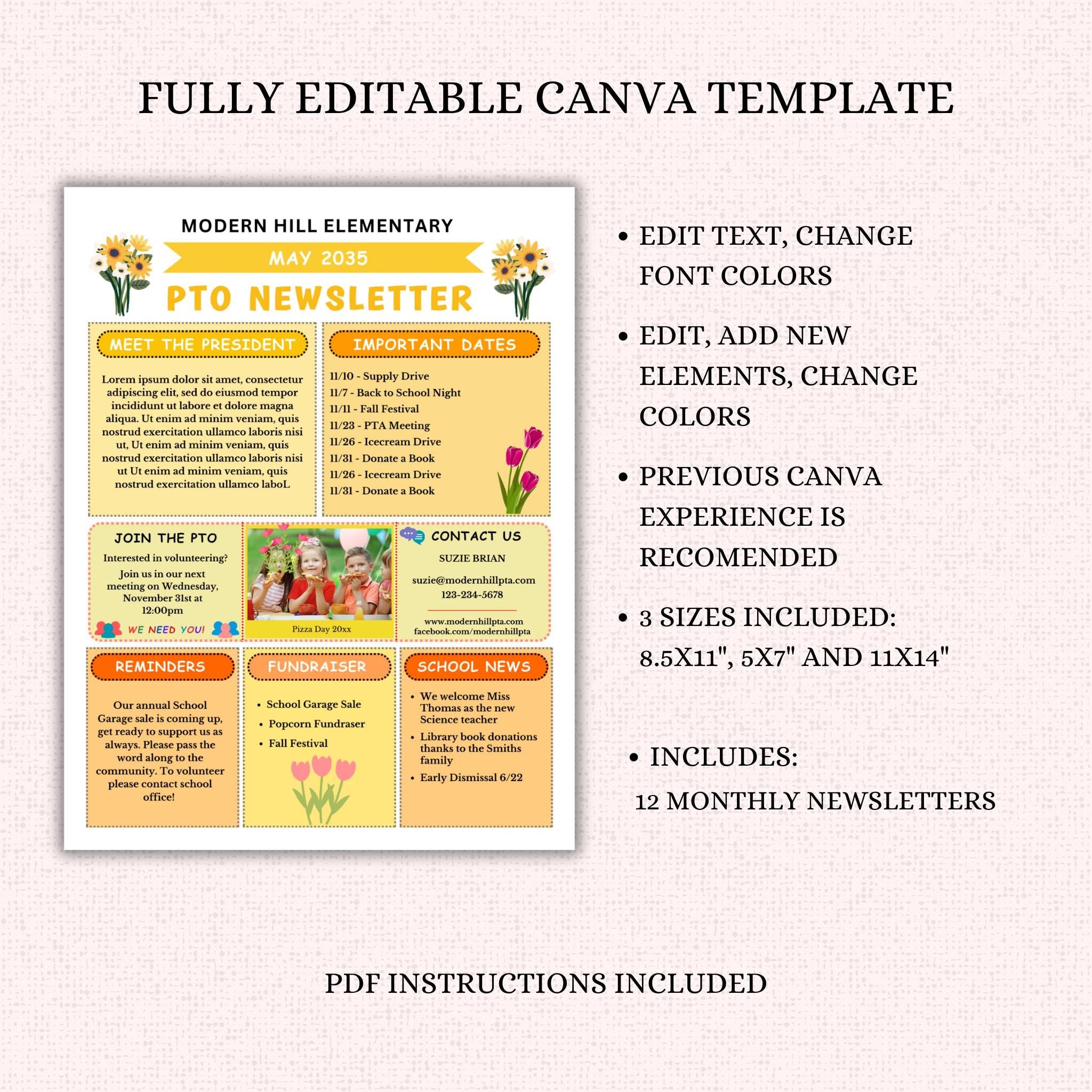 PTO Monthly Newsletter Template Bundle