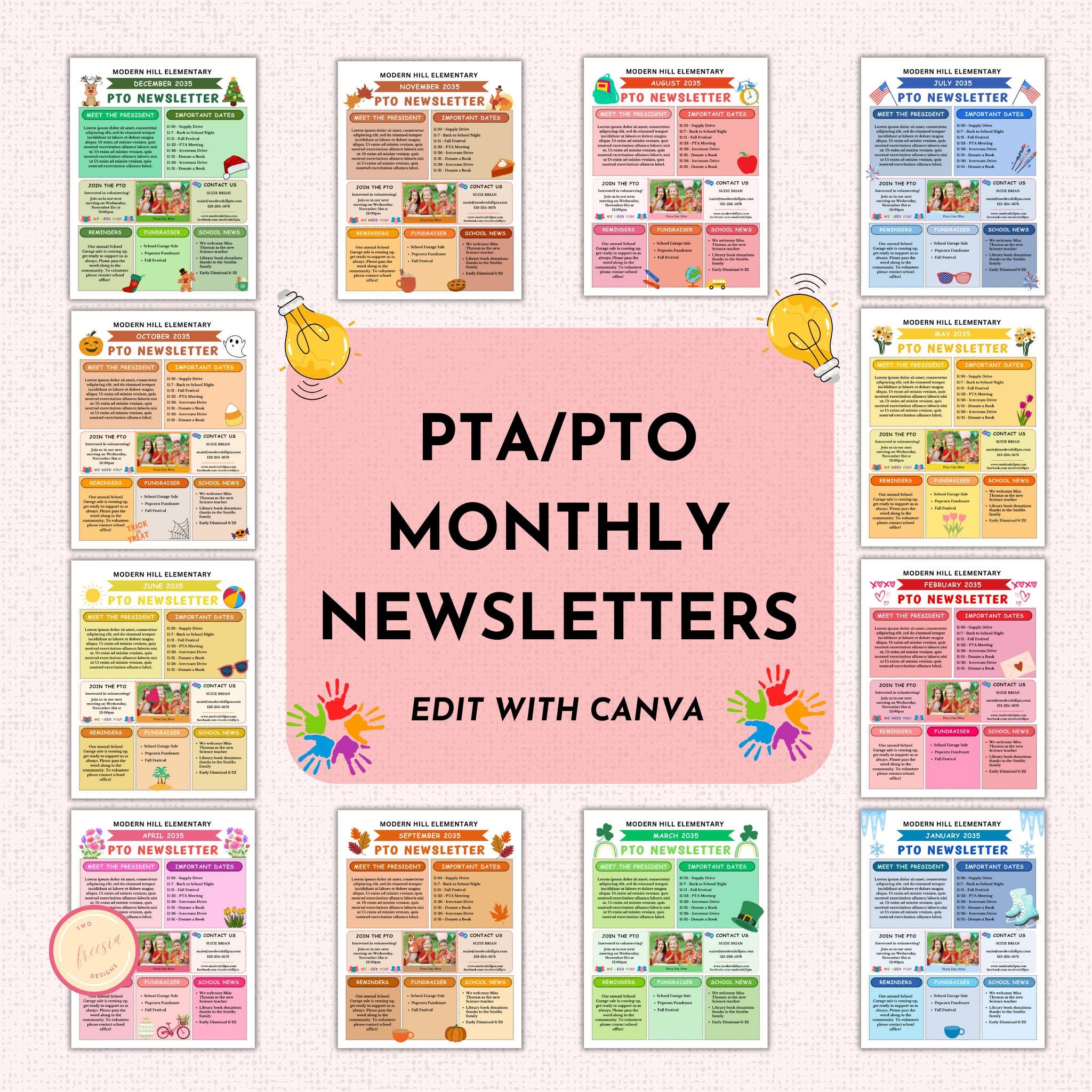 PTO Monthly Newsletter Template Bundle