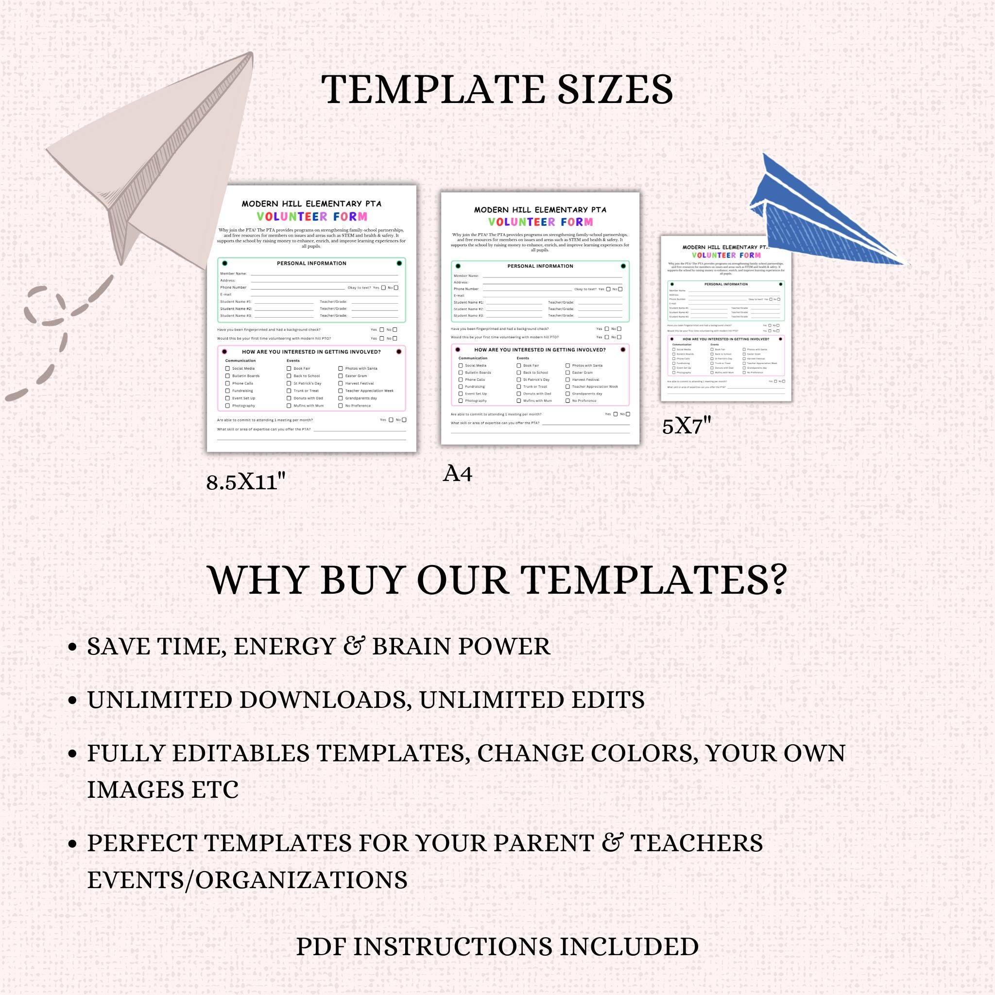 PTO PTA Volunteer Form Template  - Editable Canva Template - Membership Sign-Up Form Sheet - PT56