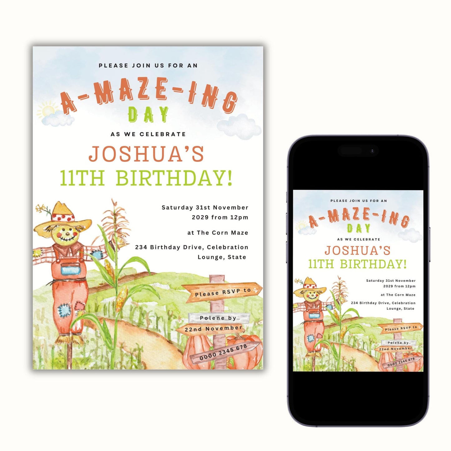 Editable Corn Maze Birthday Invitation