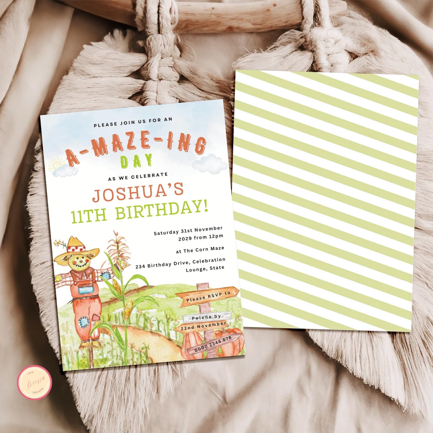 Editable Corn Maze Birthday Invitation