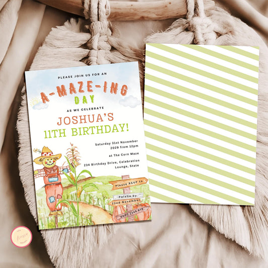 Editable Corn Maze Birthday Invitation