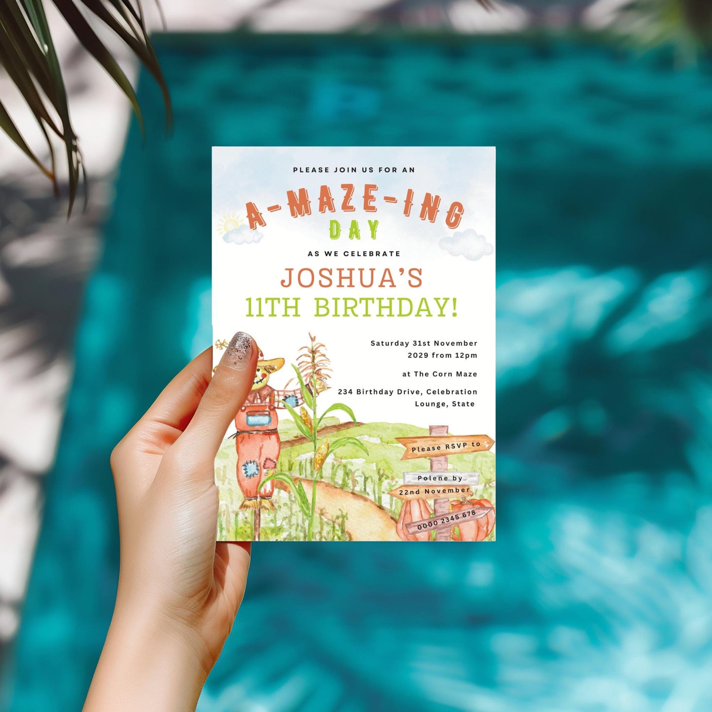 Editable Corn Maze Birthday Invitation