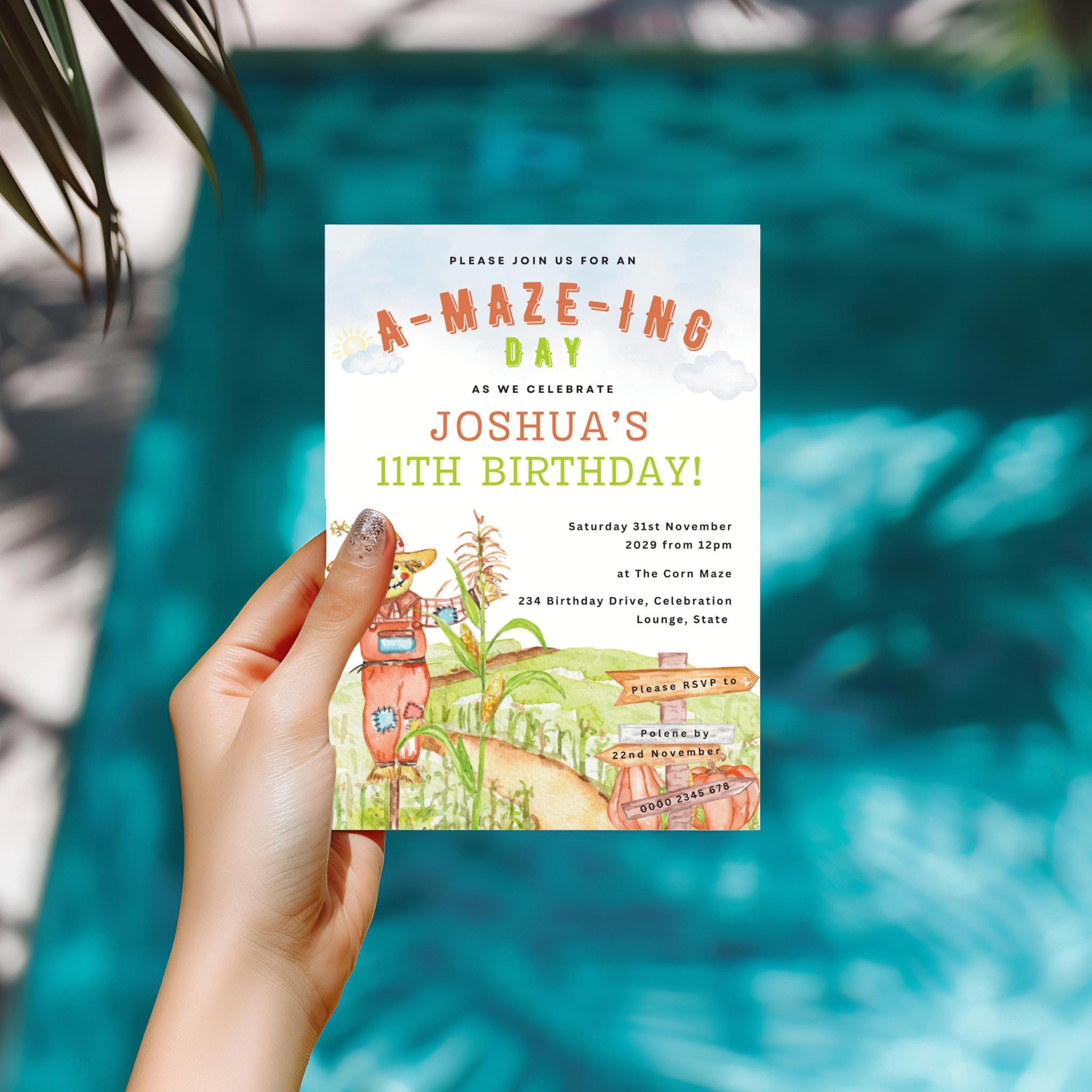 Editable Corn Maze Birthday Invitation