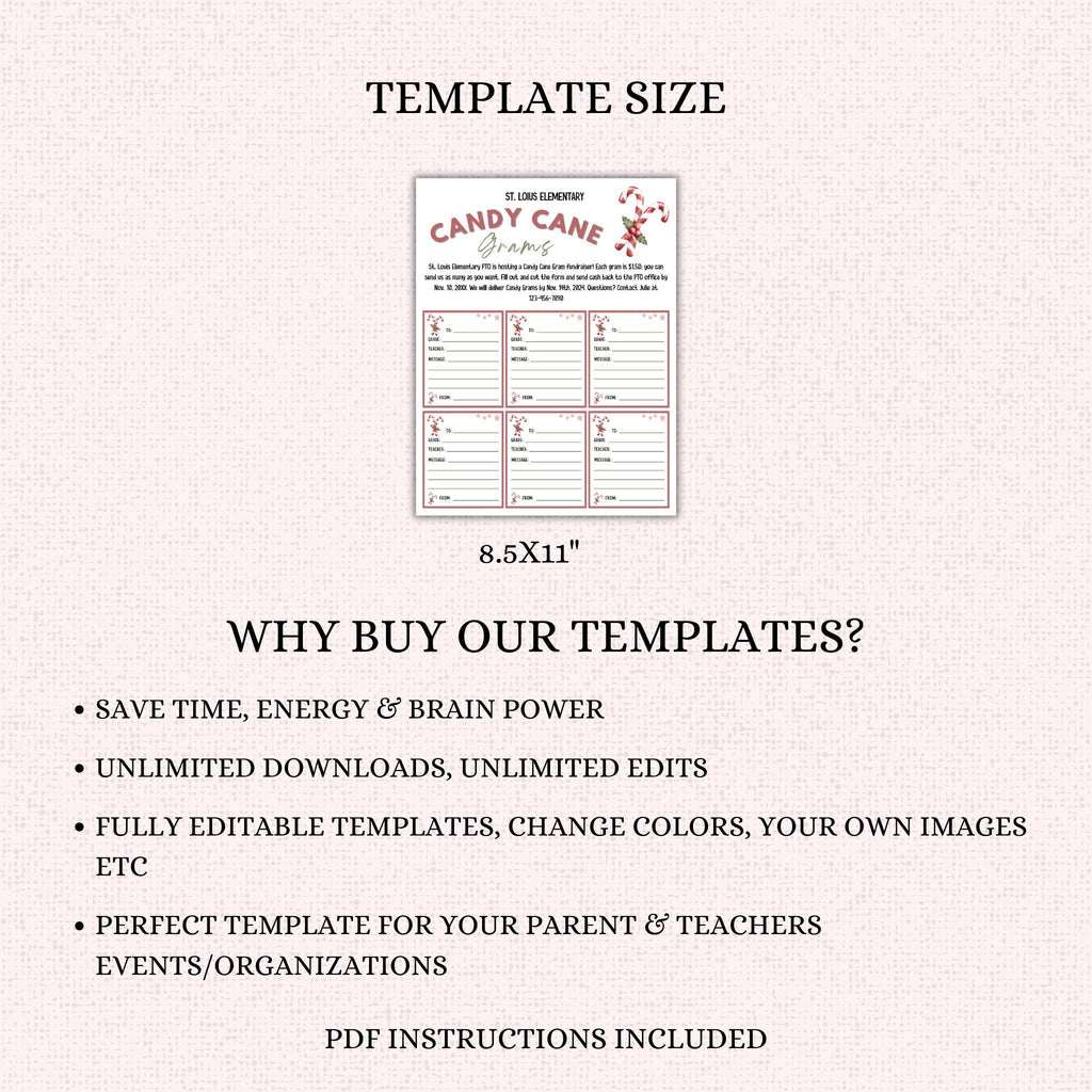 Editable Christmas Candy Cane Gram Template