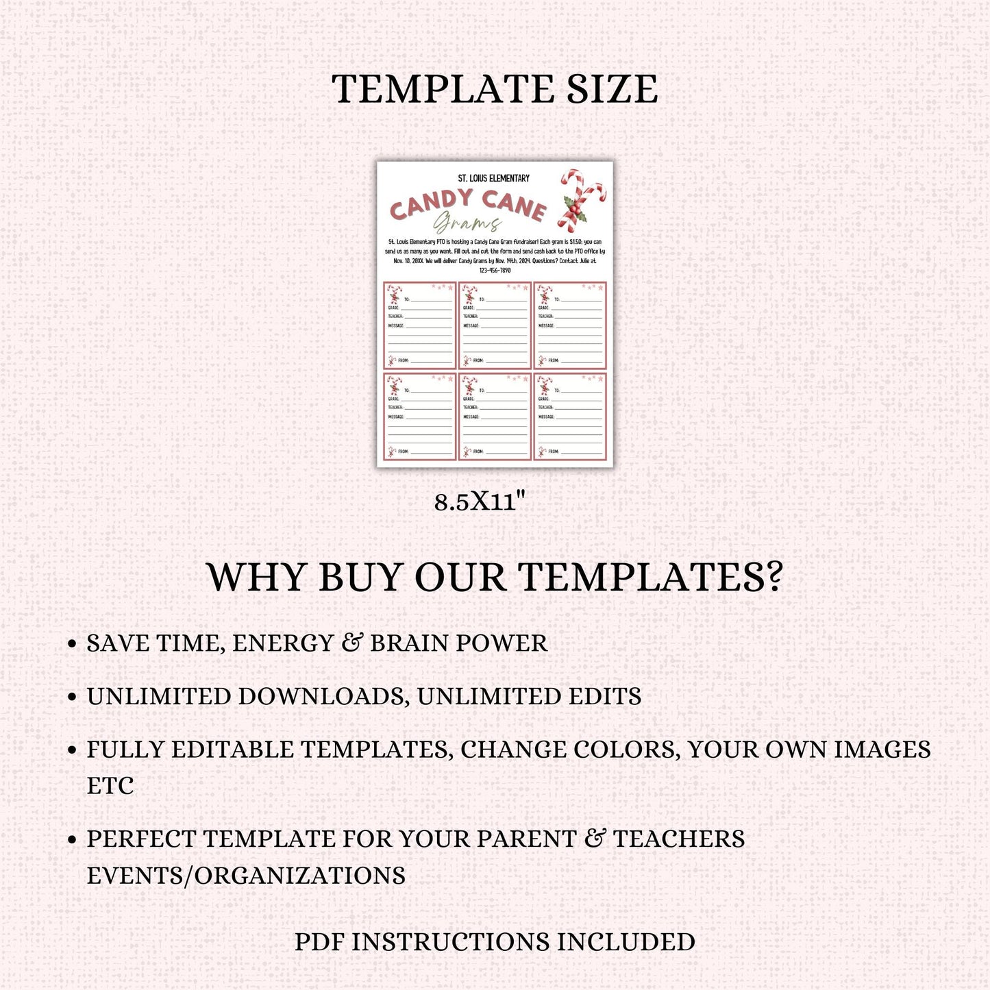 Editable Christmas Candy Cane Gram Template