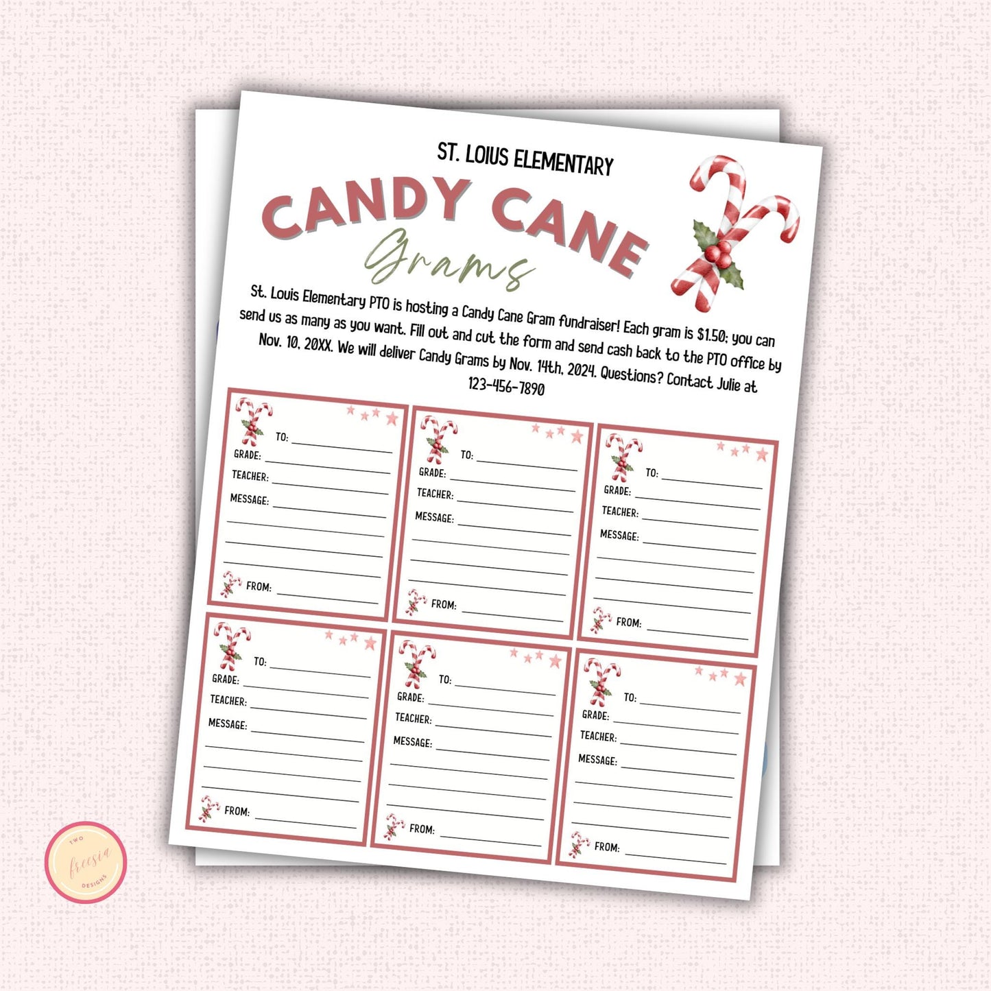 Editable Christmas Candy Cane Gram Template
