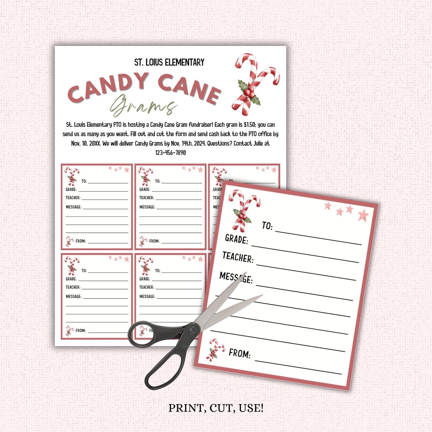 Editable Christmas Candy Cane Gram Template