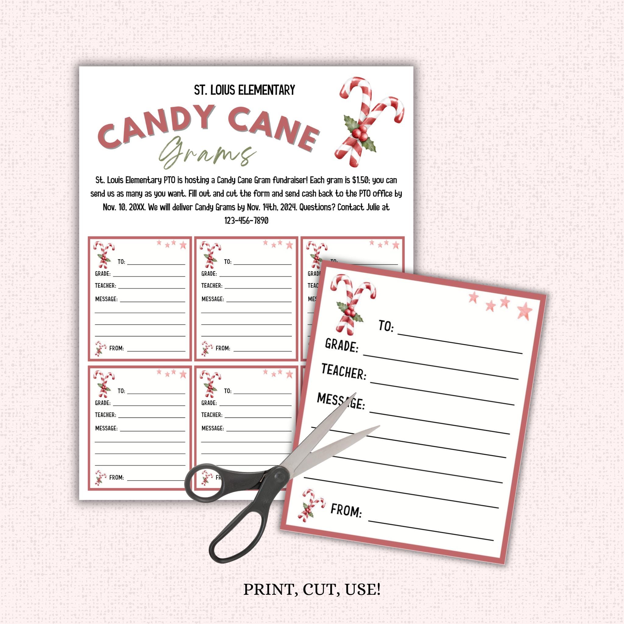 Editable Christmas Candy Cane Gram Template