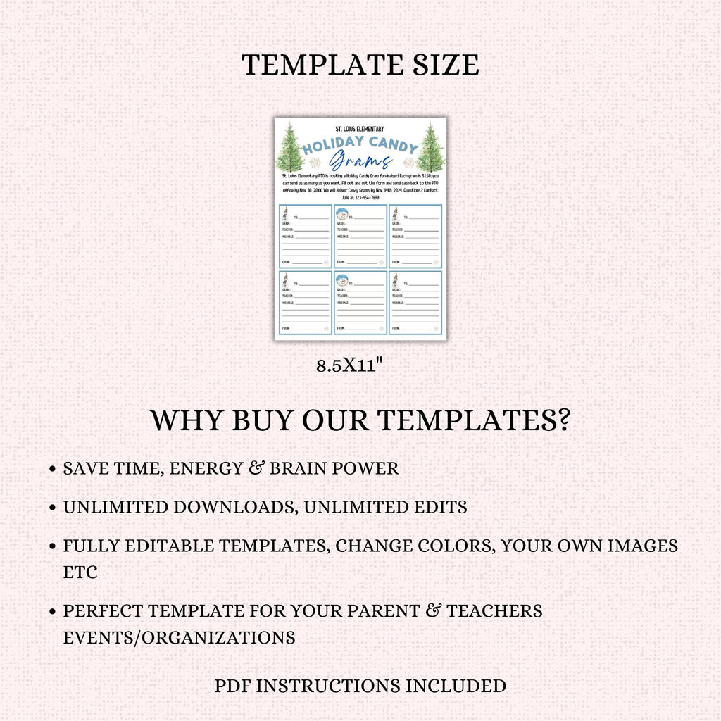 Editable Holiday Candy Cane Gram Template
