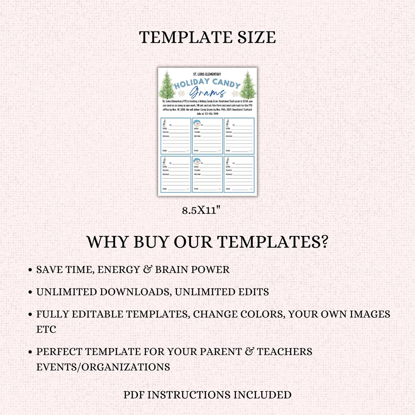 Editable Holiday Candy Cane Gram Template
