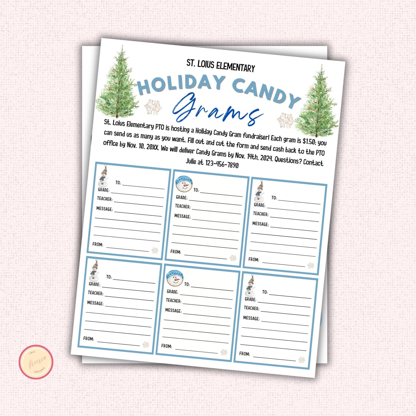 Editable Holiday Candy Cane Gram Template