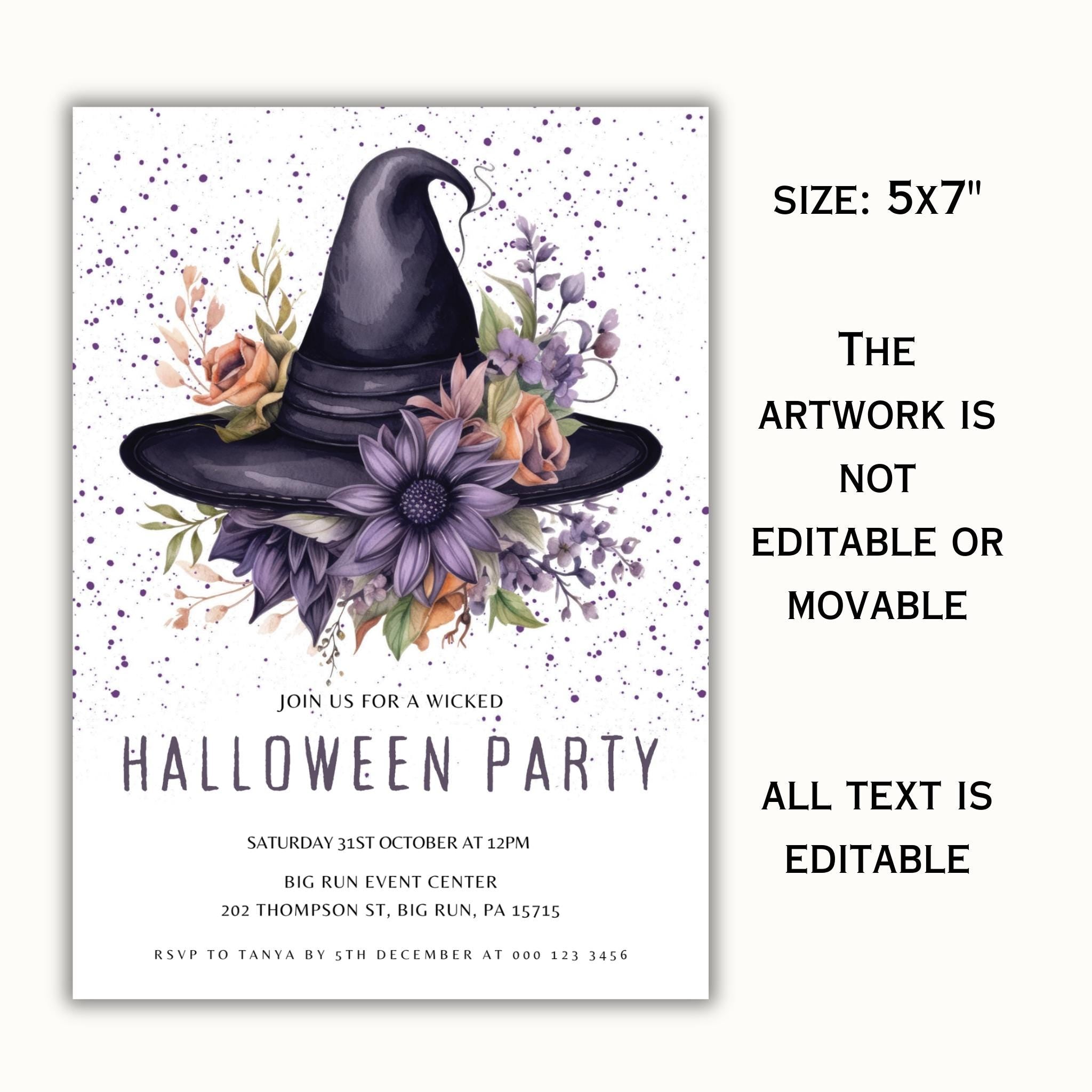 Halloween Floral Witch's Hat Invitation Template