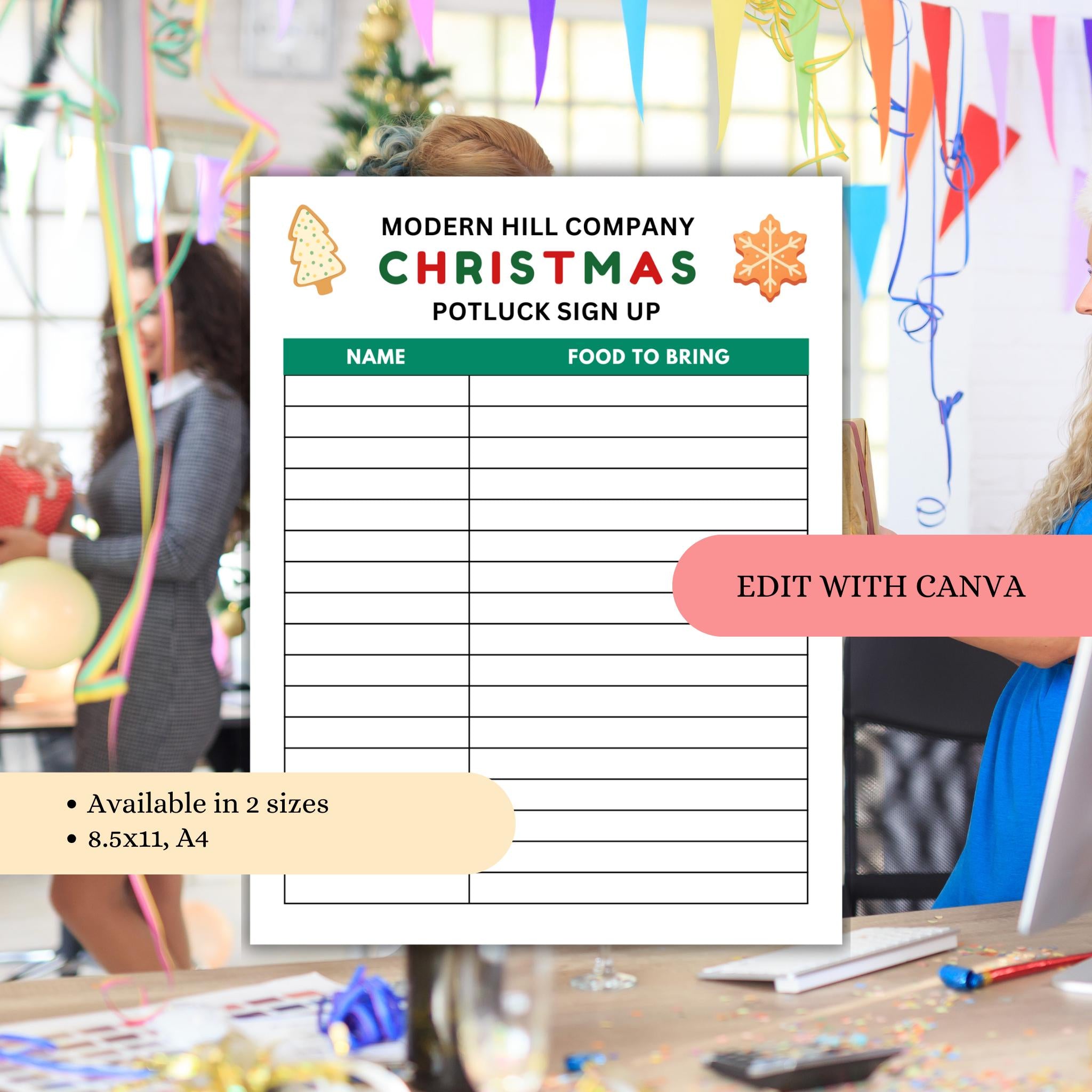 Christmas Potluck Sign-Up Sheet Template