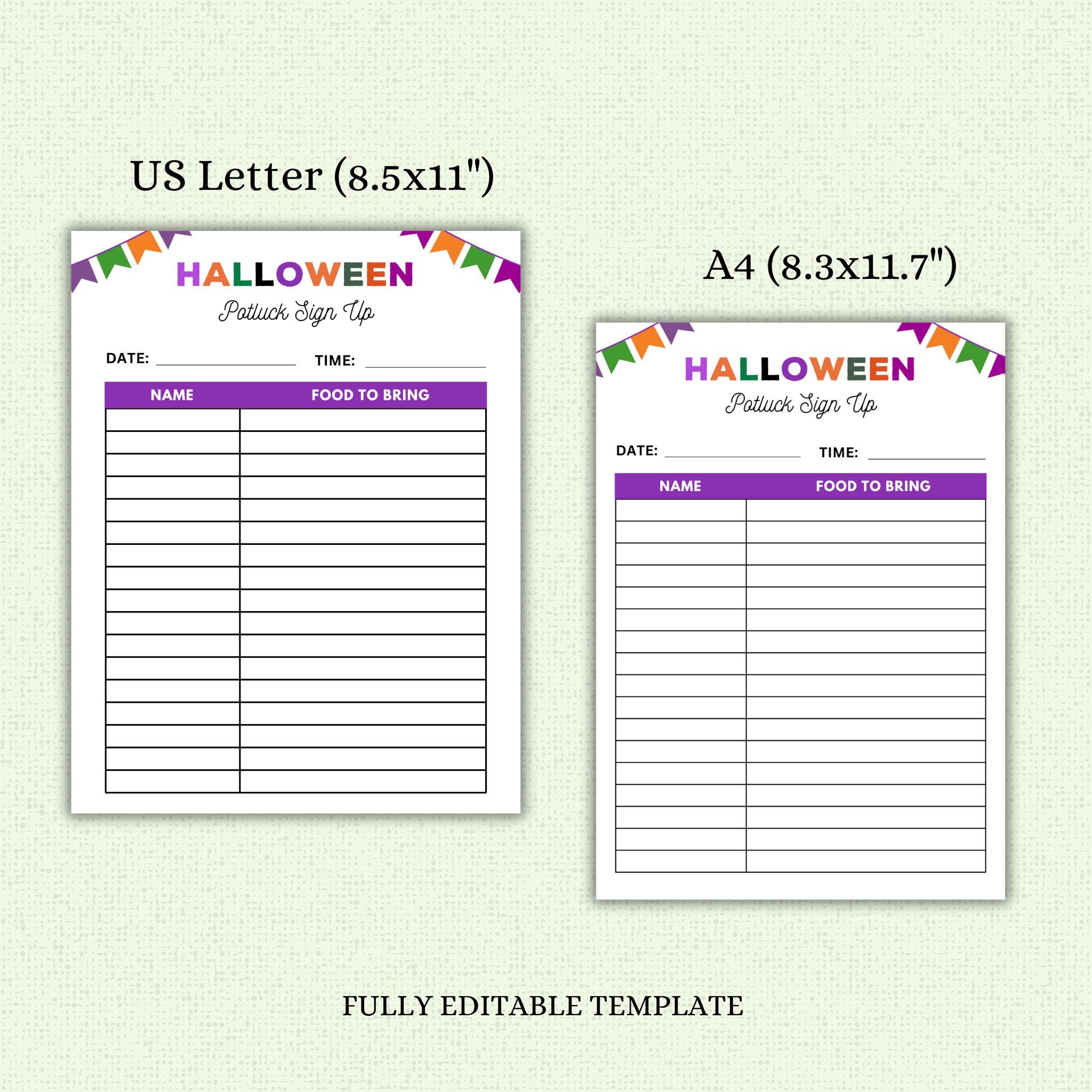 Halloween Potluck Flyer and Sign Up Sheet Template