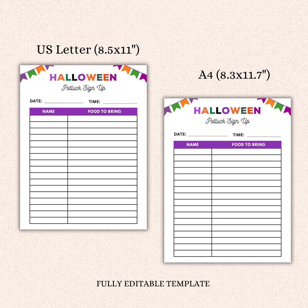 Halloween Potluck Sign-Up Sheet Template