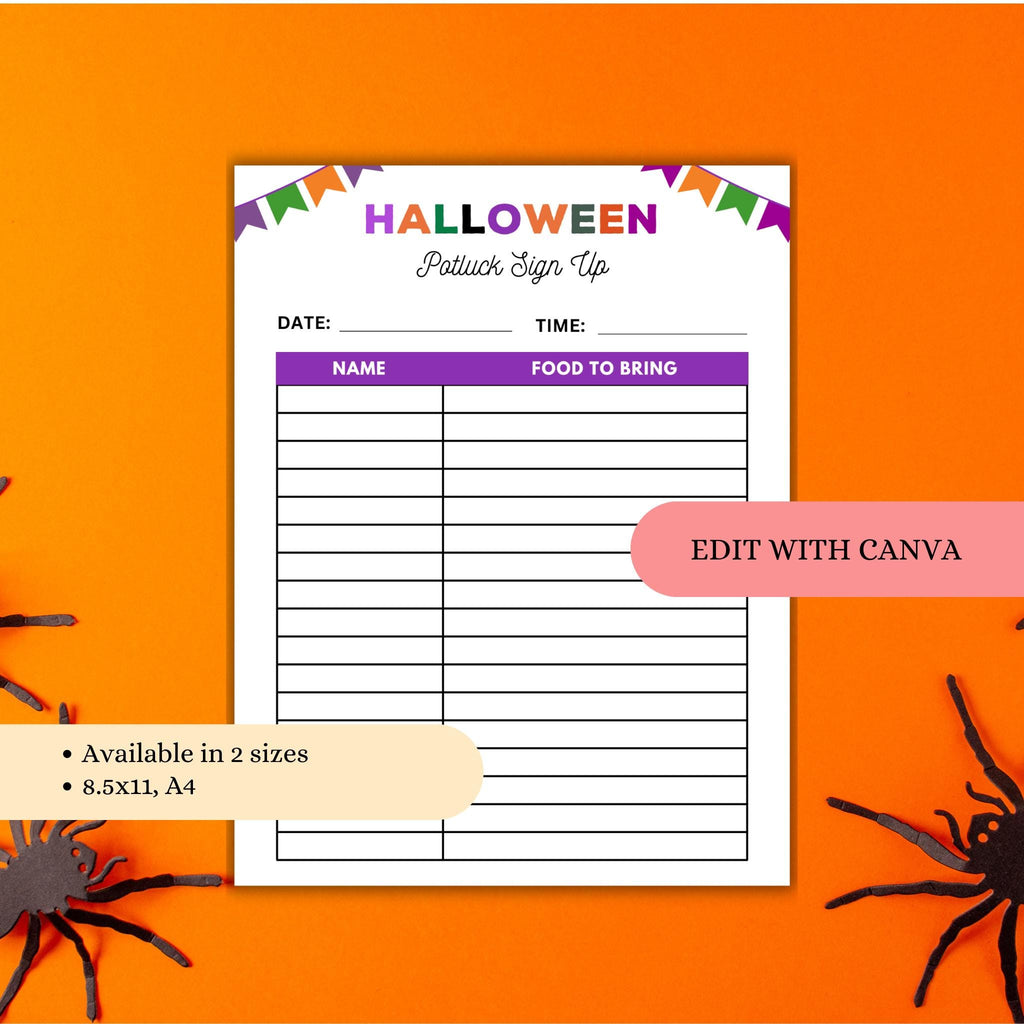 Halloween Potluck Sign-Up Sheet Template