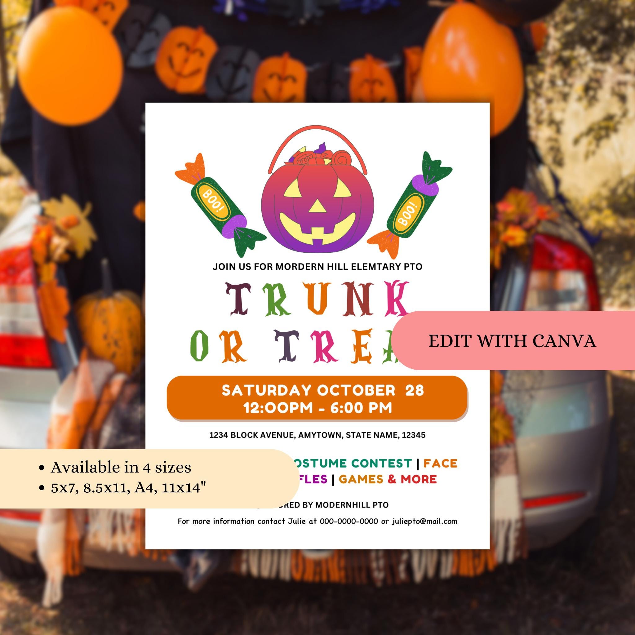 Halloween Trunk or Treat Flyer & Sign Up Sheet Template Bundle