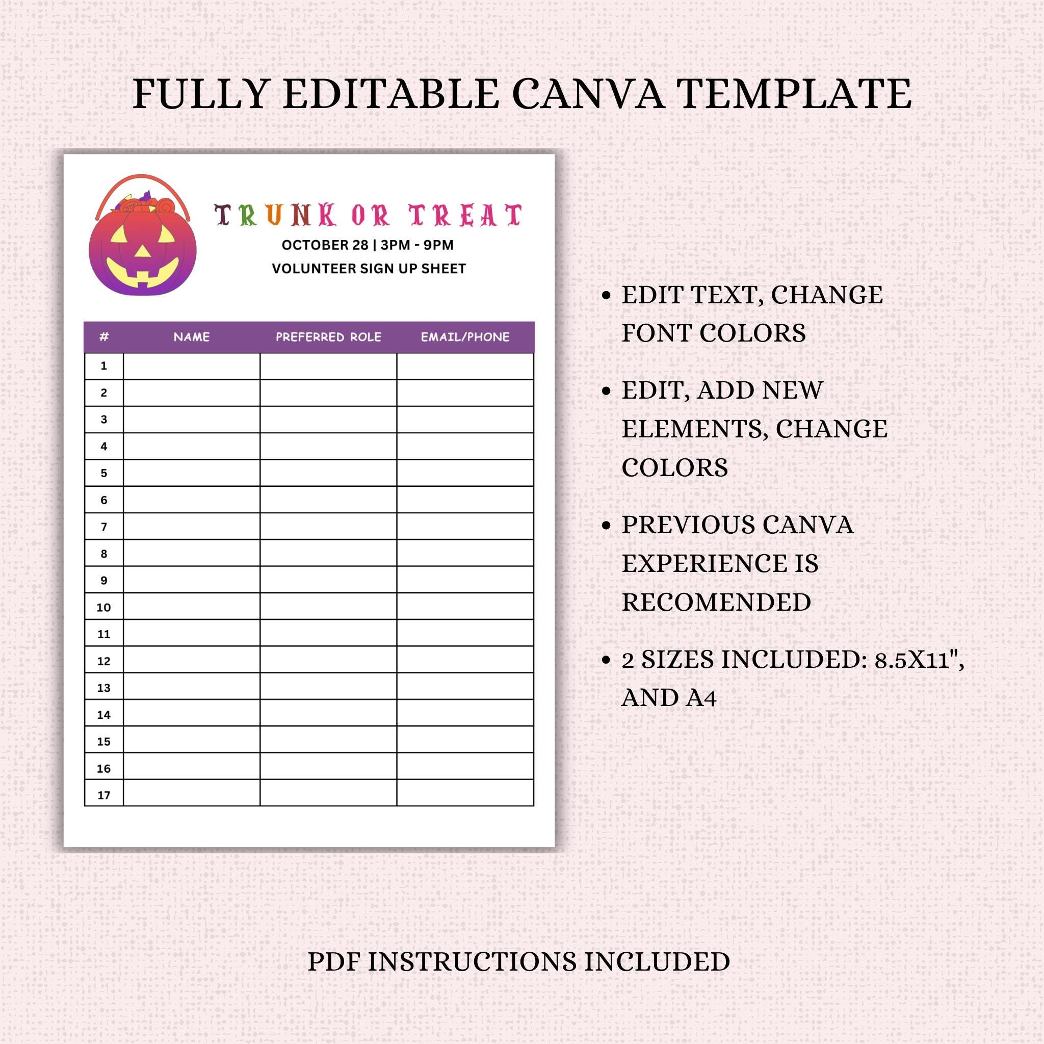 Truck or Treat Sign Up Sheet Template