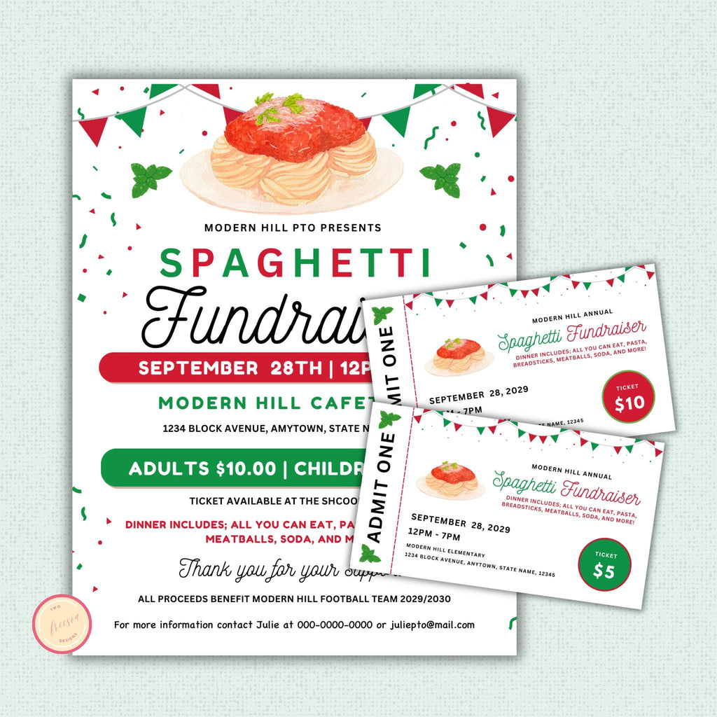 Spaghetti Dinner Fundraiser Flyer and Ticket Template